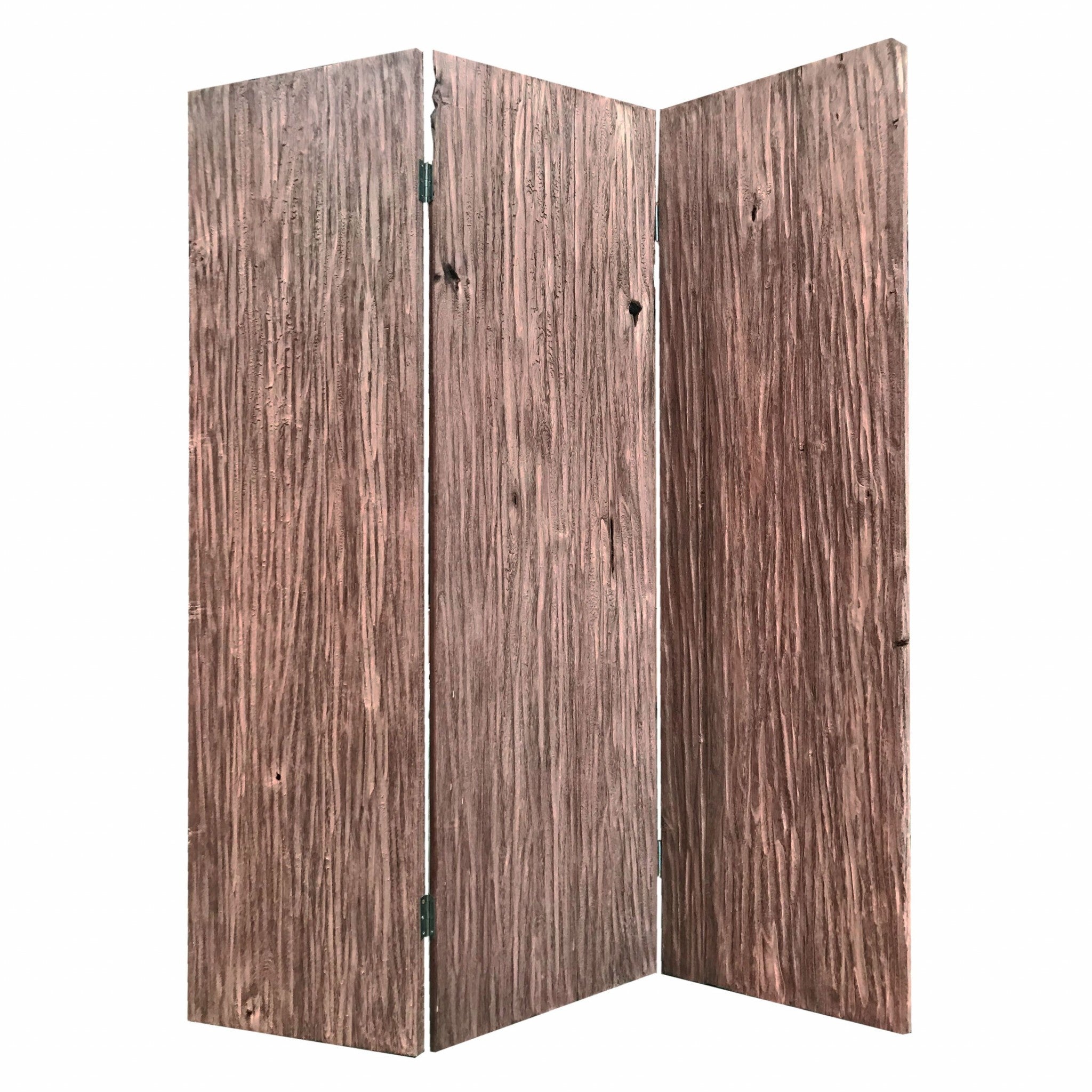 71" Brown Folding Three Panel Screen Room Divider-Room Dividers-DECOROLALA