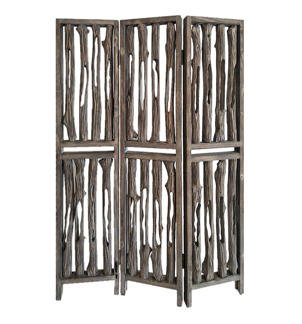 71" Brown Folding Three Panel Screen Room Divider-Room Dividers-DECOROLALA