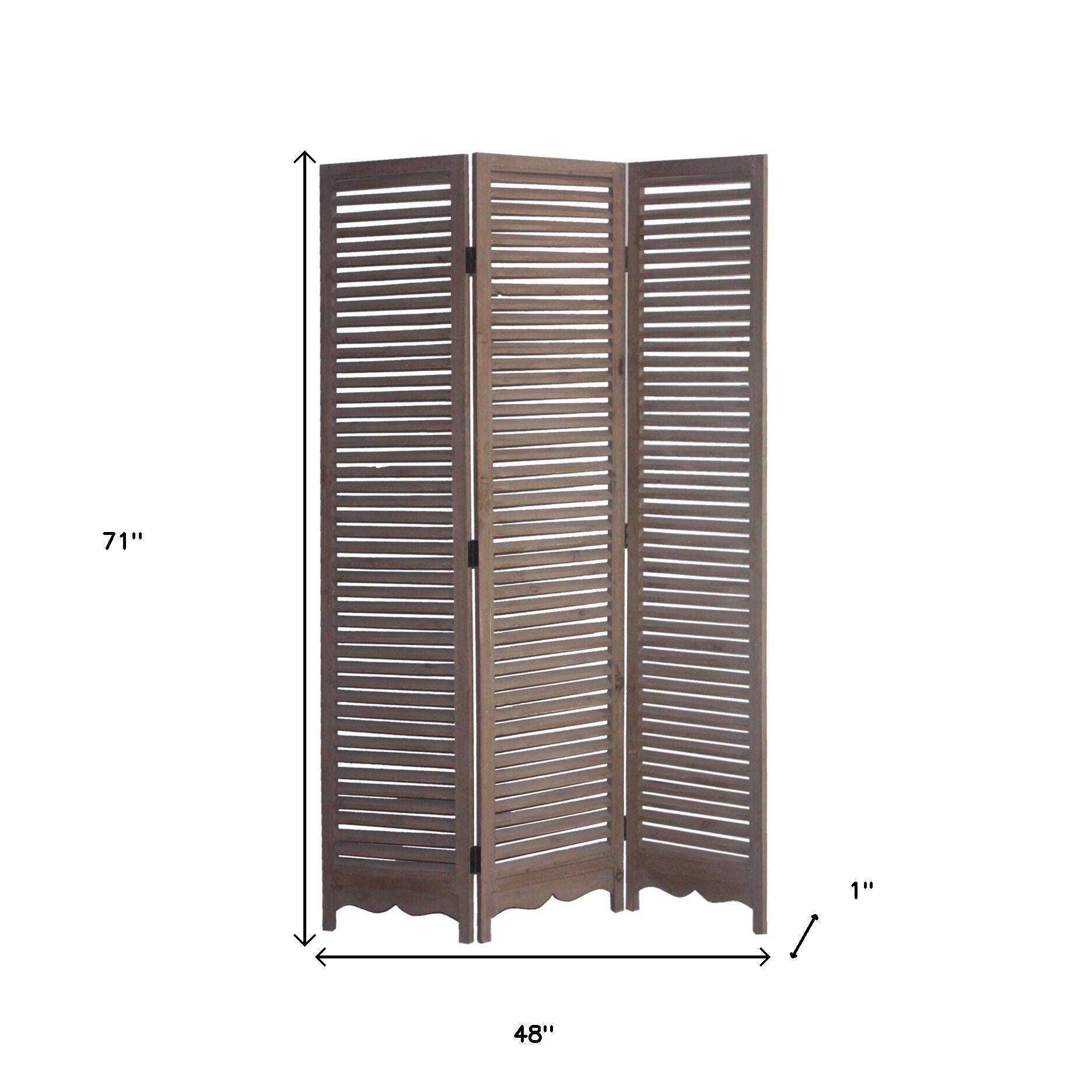 71" Brown Folding Three Panel Screen Room Divider-Room Dividers-DECOROLALA