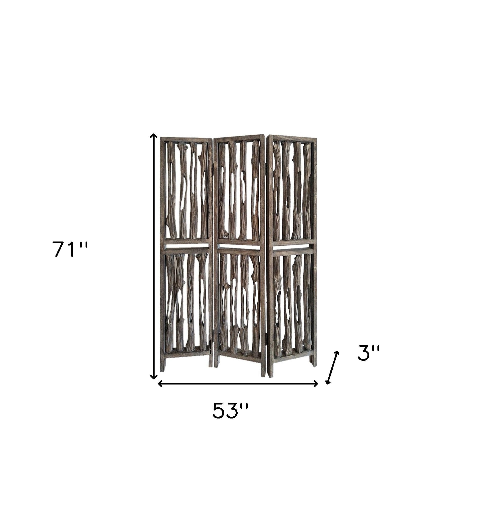 71" Brown Folding Three Panel Screen Room Divider-Room Dividers-DECOROLALA