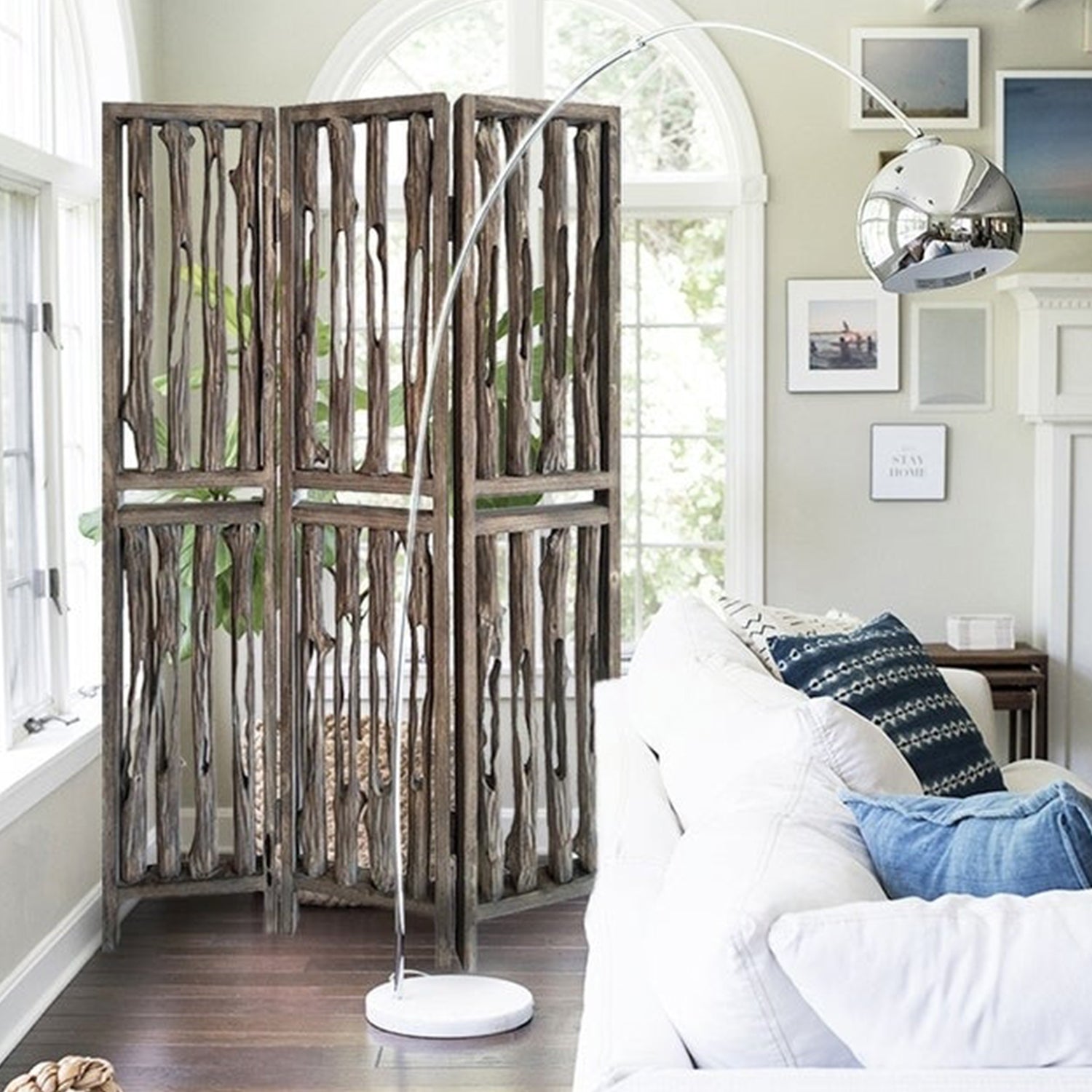 71" Brown Folding Three Panel Screen Room Divider-Room Dividers-DECOROLALA