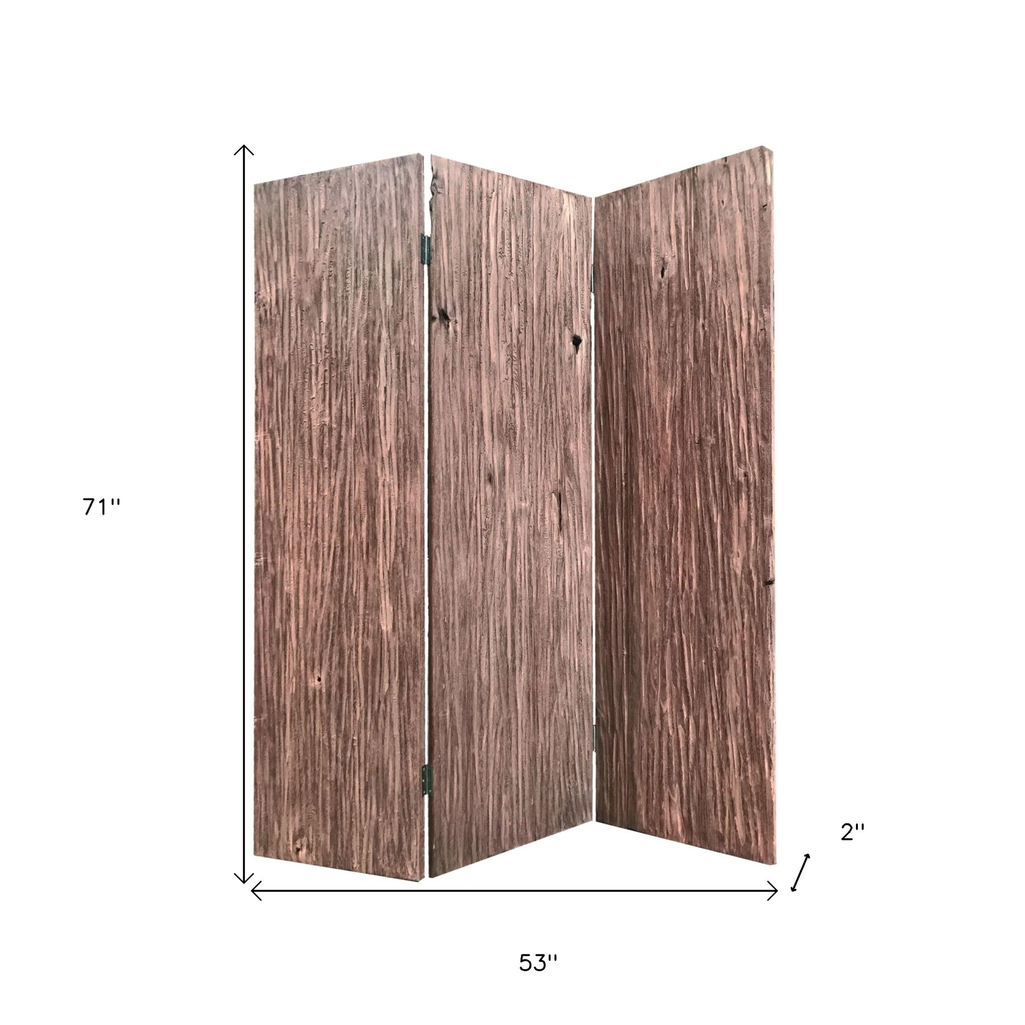 71" Brown Folding Three Panel Screen Room Divider-Room Dividers-DECOROLALA