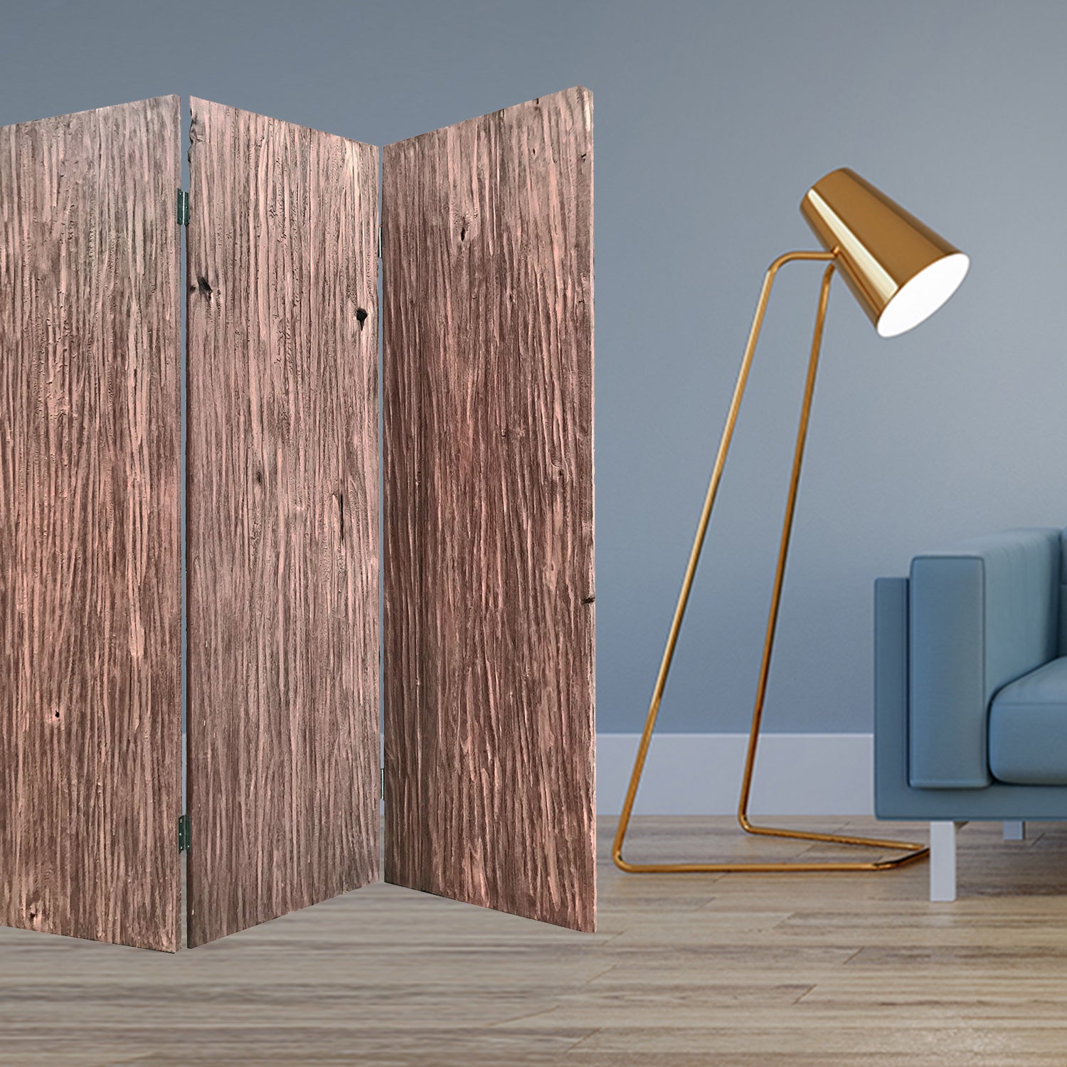 71" Brown Folding Three Panel Screen Room Divider-Room Dividers-DECOROLALA