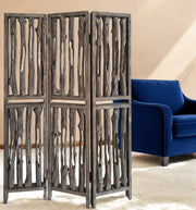 71" Brown Folding Three Panel Screen Room Divider-Room Dividers-DECOROLALA