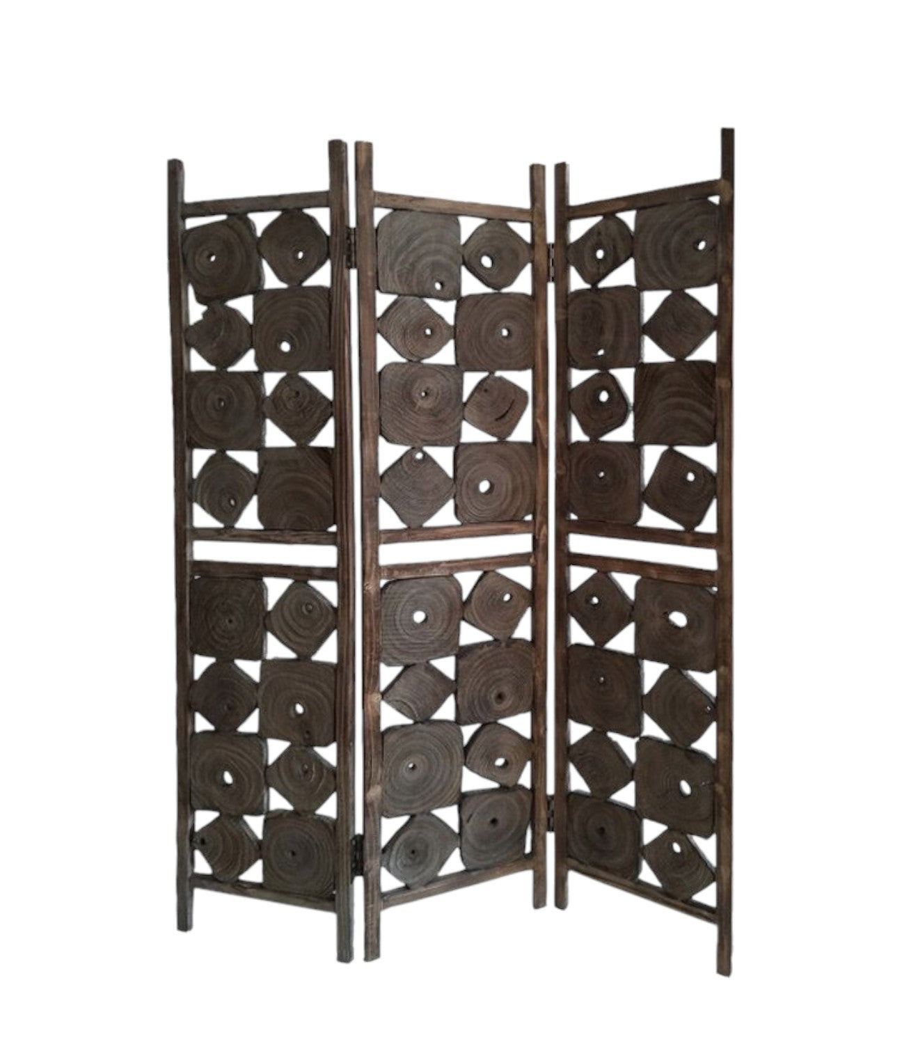 71" Brown Solid Wood Folding Three Panel Screen Room Divider-Room Dividers-DECOROLALA