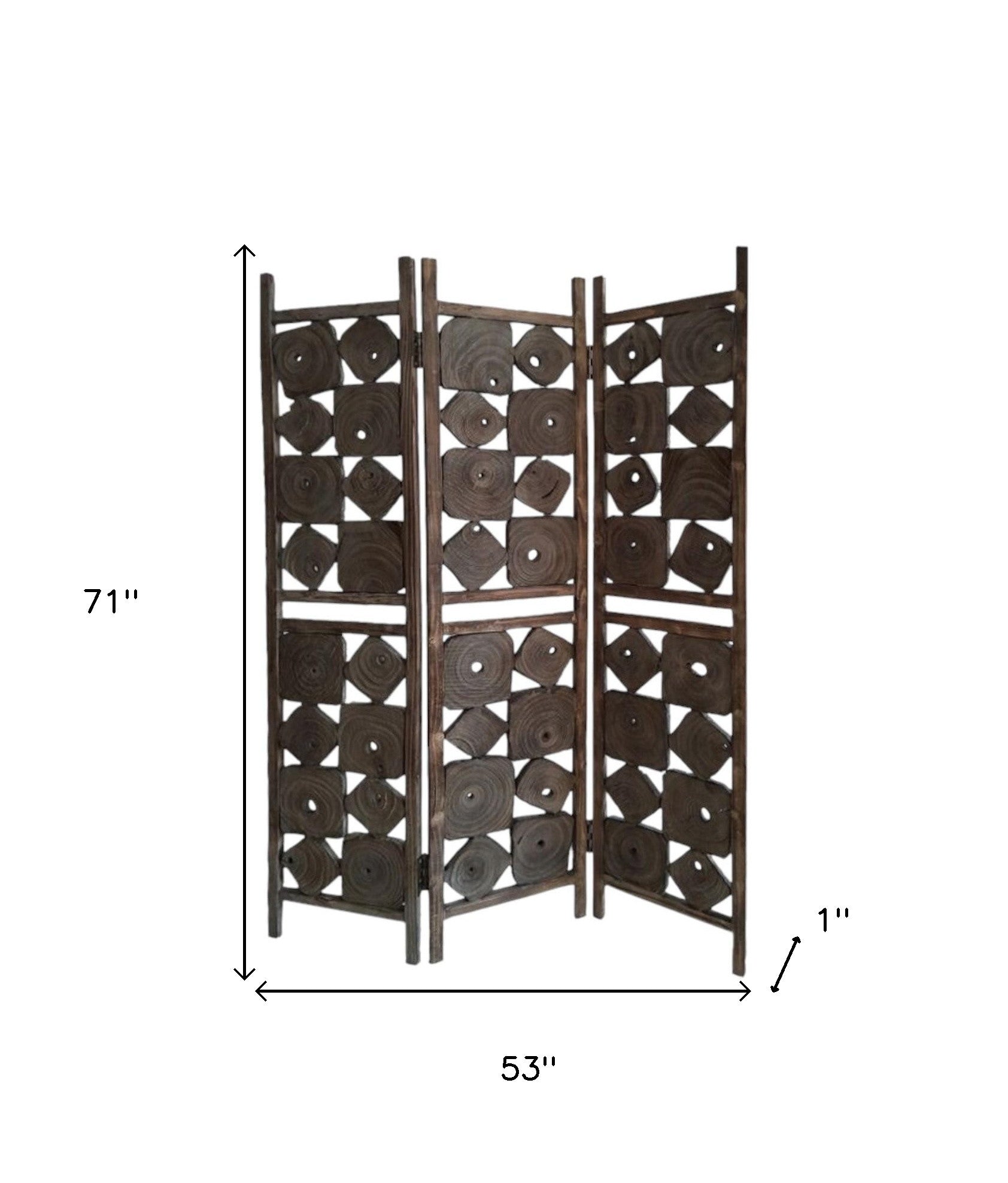 71" Brown Solid Wood Folding Three Panel Screen Room Divider-Room Dividers-DECOROLALA