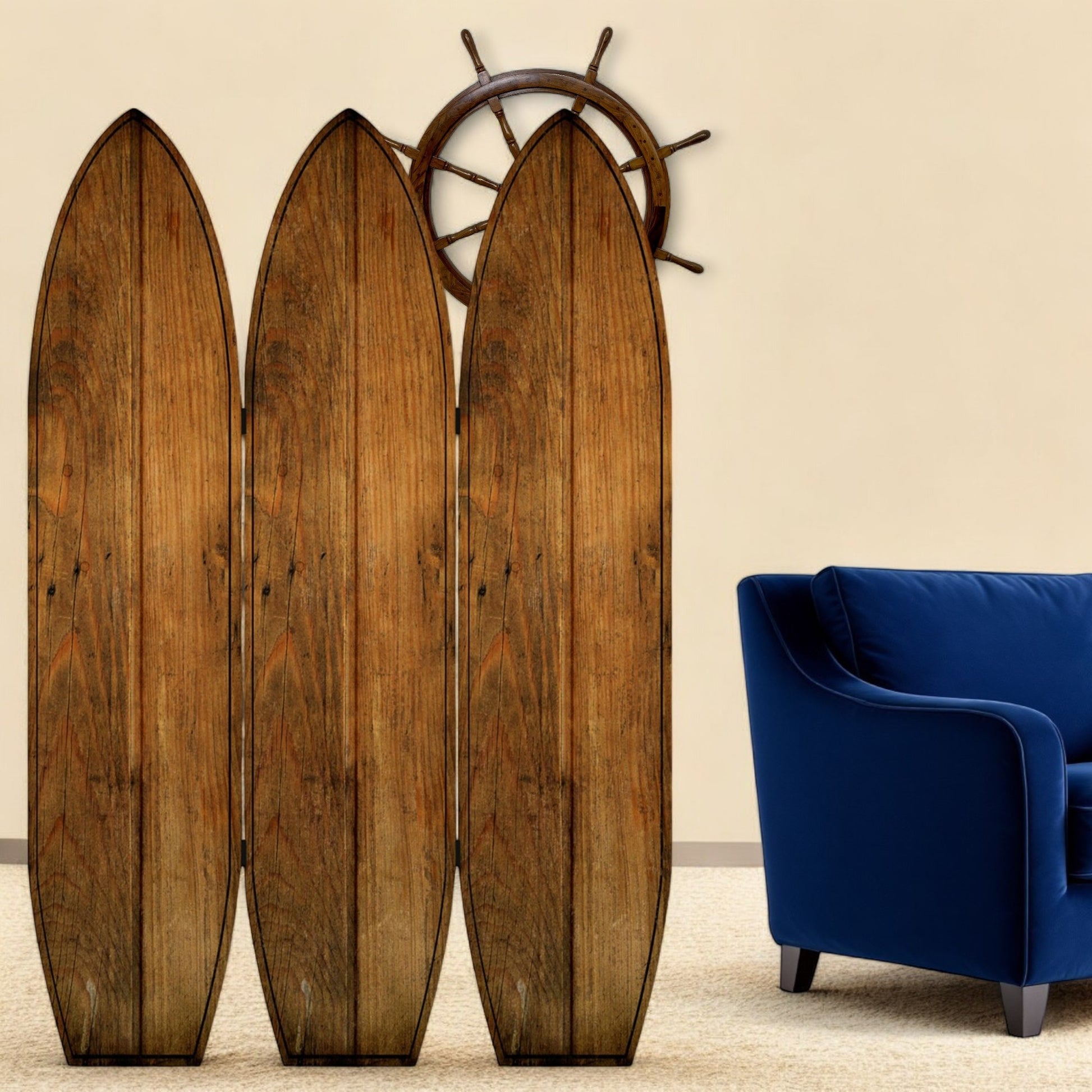 71" Brown Solid Wood Folding Three Panel Screen Room Divider-Room Dividers-DECOROLALA