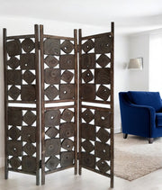 71" Brown Solid Wood Folding Three Panel Screen Room Divider-Room Dividers-DECOROLALA