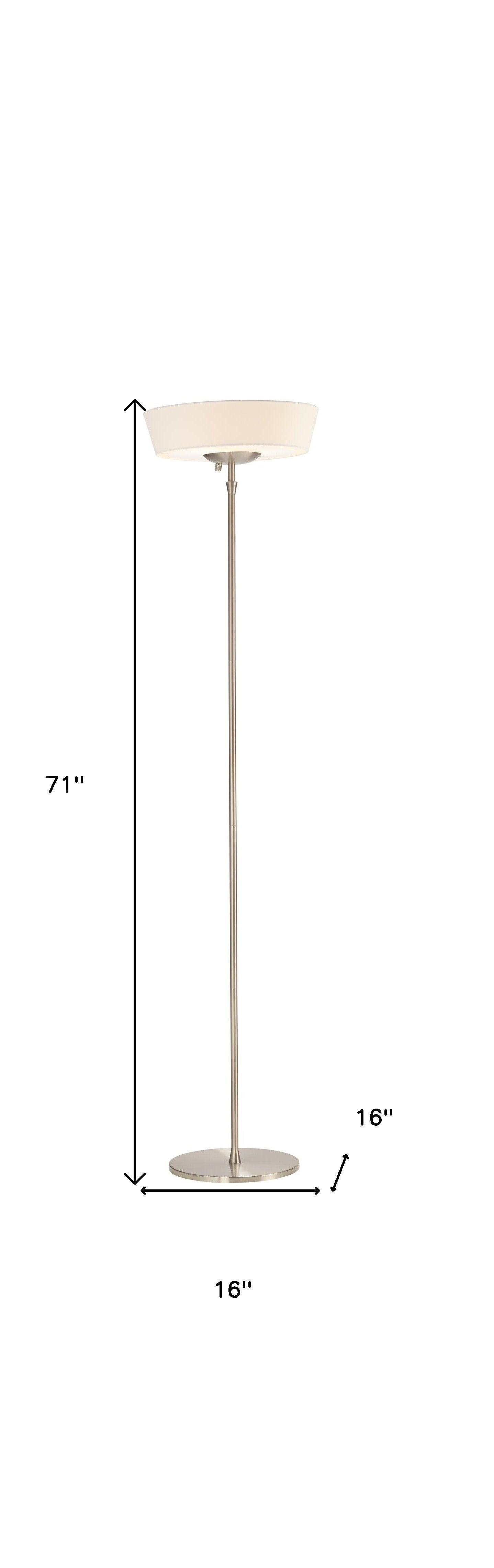 71" Brushed Led Torchiere Floor Lamp With White Empire Shade-Floor Lamps-DECOROLALA