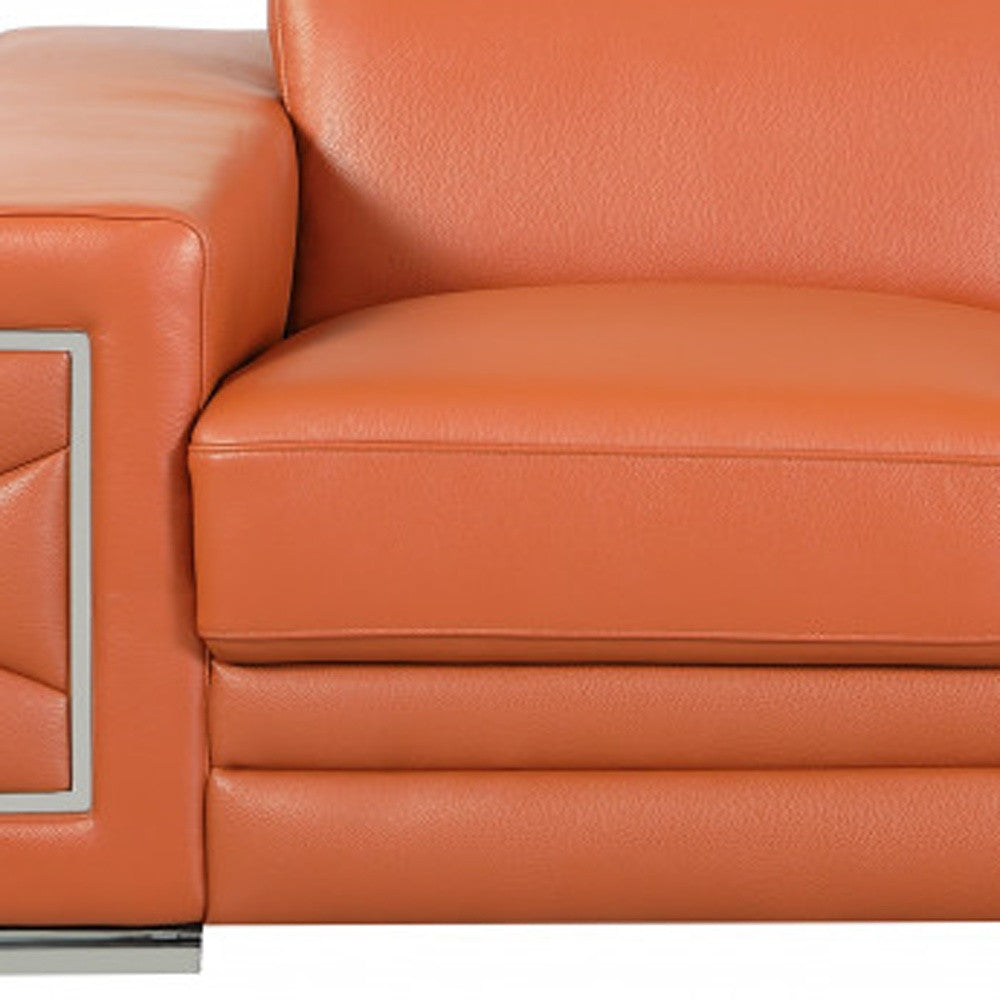71" Camel And Silver Genuine Leather Love Seat-Love Seats-DECOROLALA