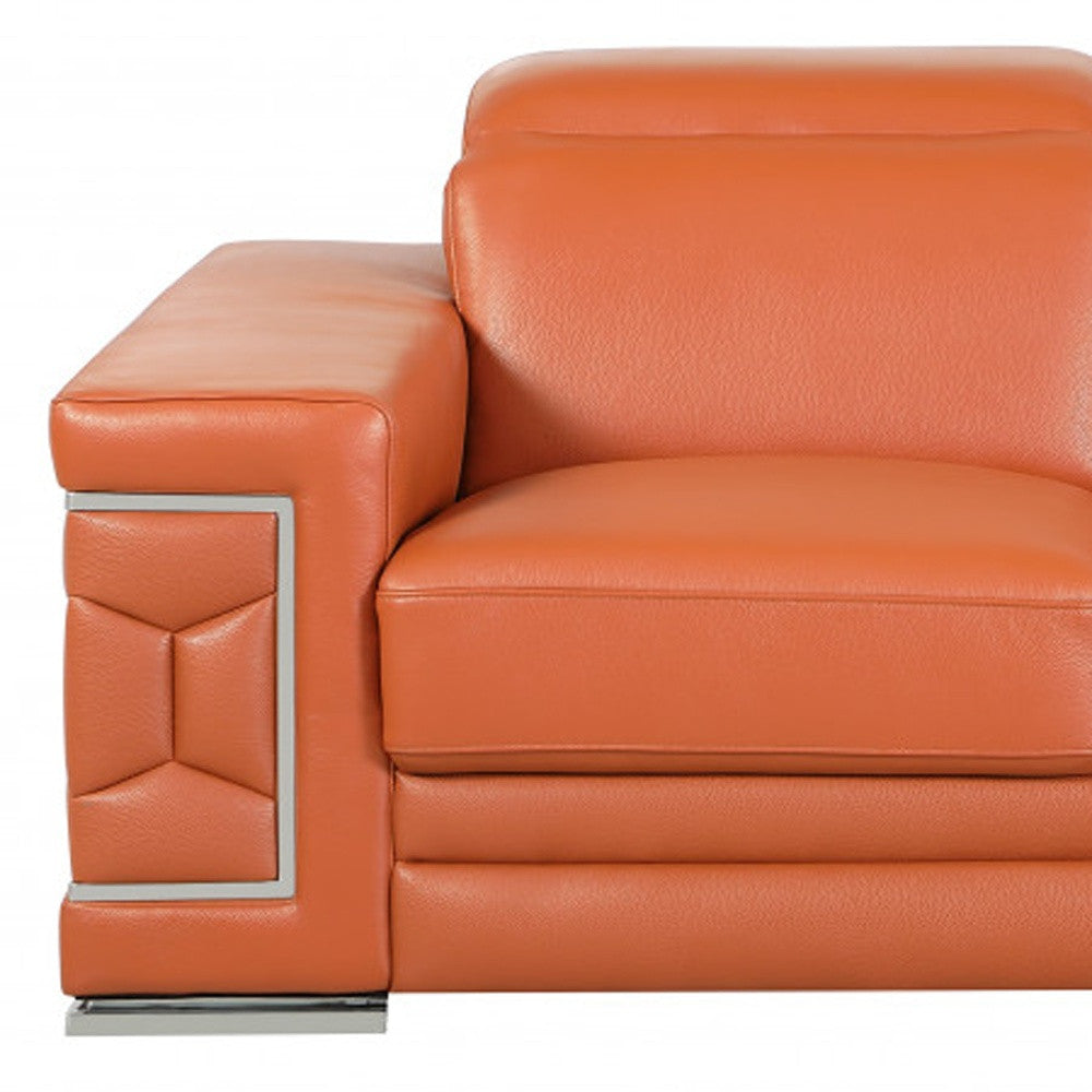 71" Camel And Silver Genuine Leather Love Seat-Love Seats-DECOROLALA