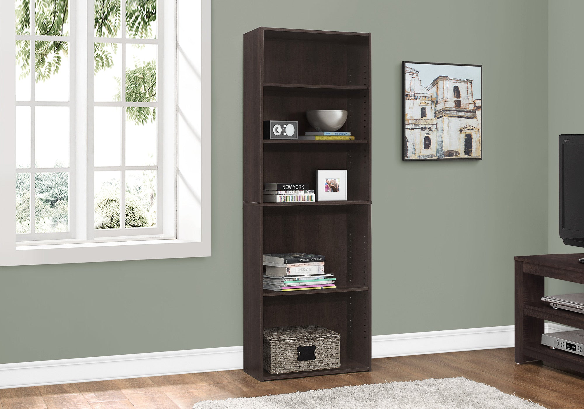 71" Cappuccino Wood Adjustable Bookcase-Bookcases-DECOROLALA