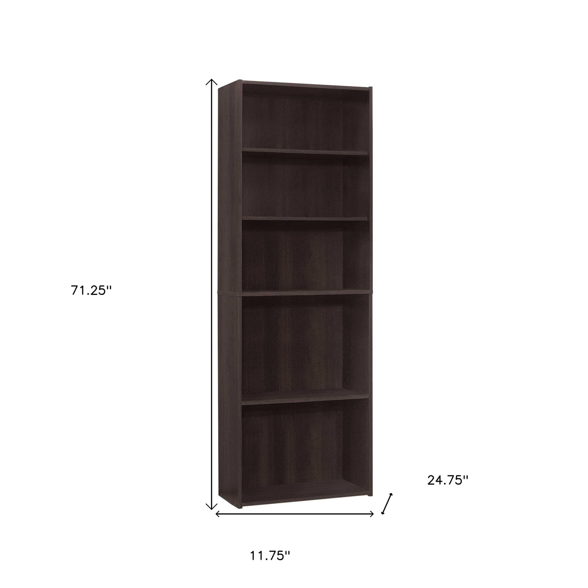71" Cappuccino Wood Adjustable Bookcase-Bookcases-DECOROLALA