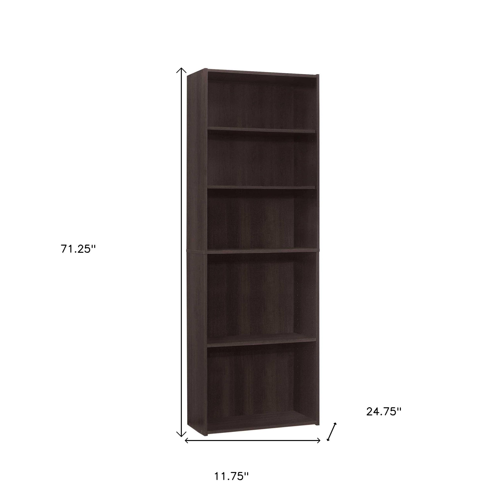71" Cappuccino Wood Adjustable Bookcase-Bookcases-DECOROLALA