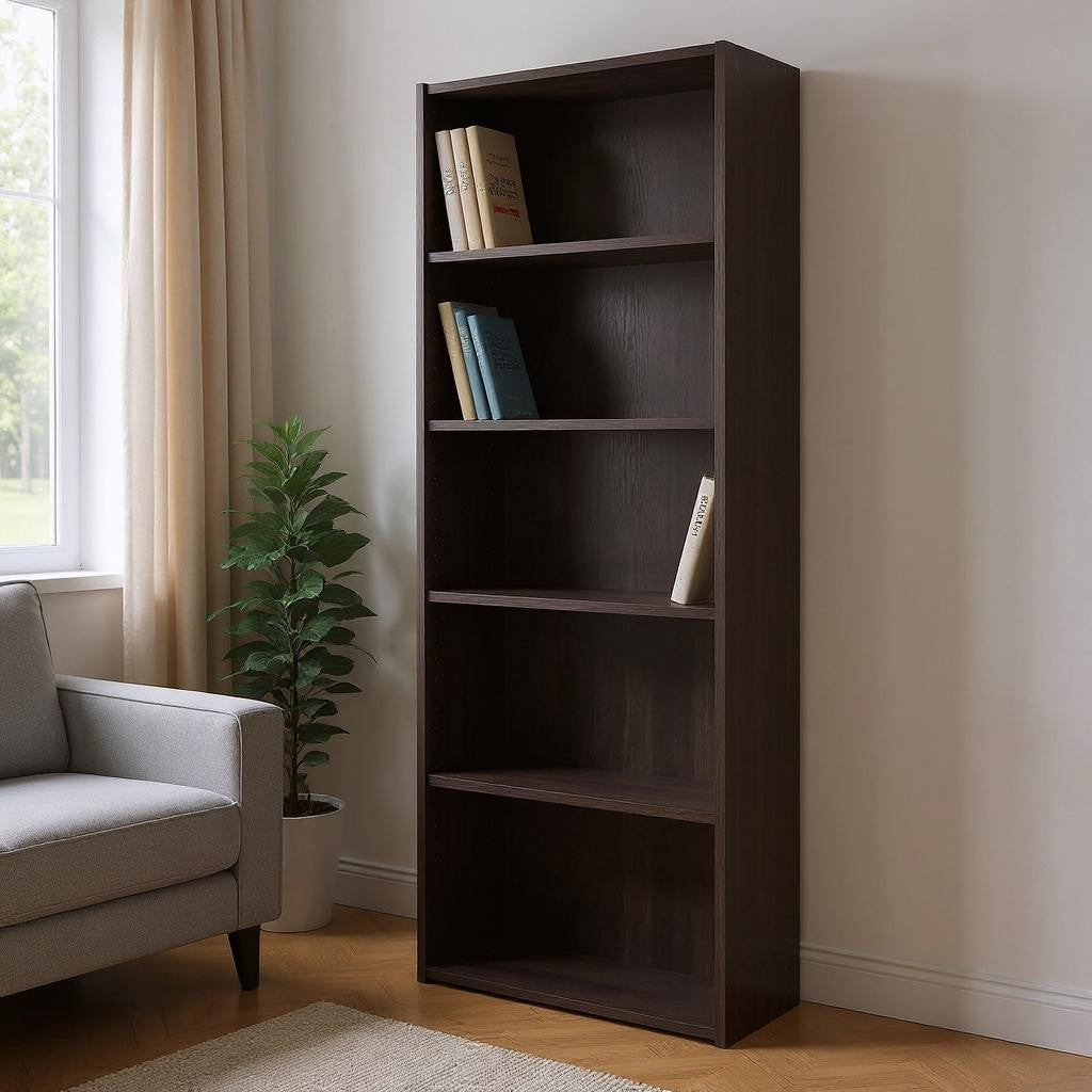 71" Cappuccino Wood Adjustable Bookcase-Bookcases-DECOROLALA