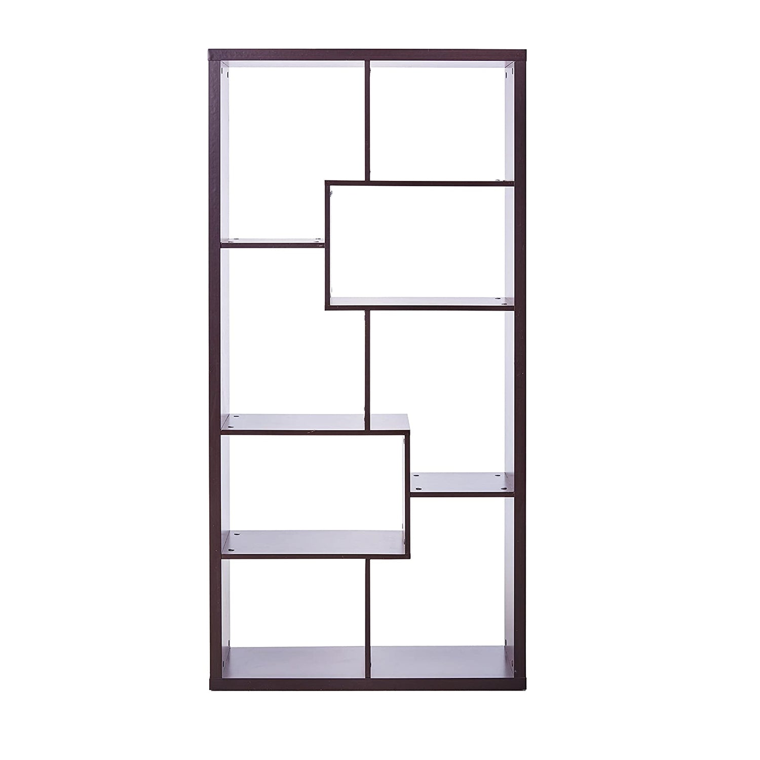 71" Cappuccino Wood Seven Tier Geometric Bookcase-Bookcases-DECOROLALA