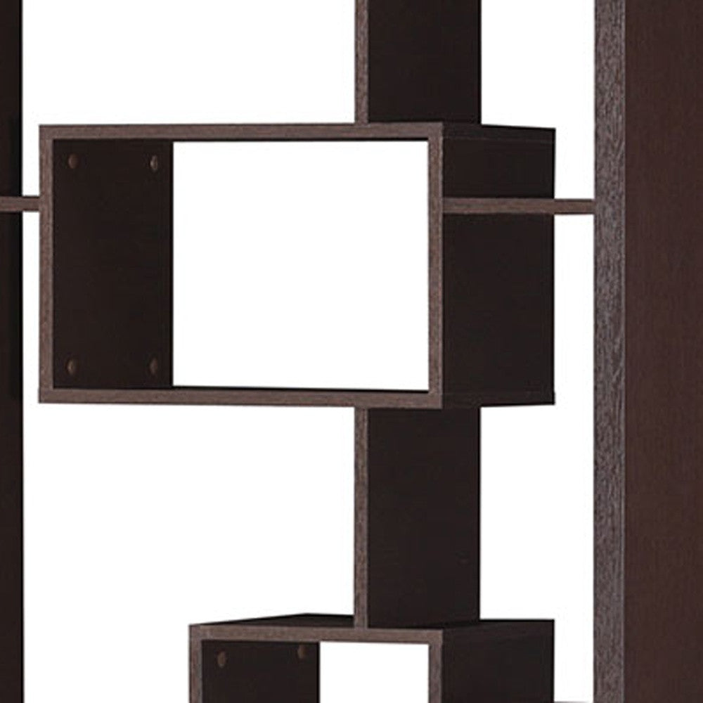 71" Cappuccino Wood Seven Tier Geometric Bookcase-Bookcases-DECOROLALA
