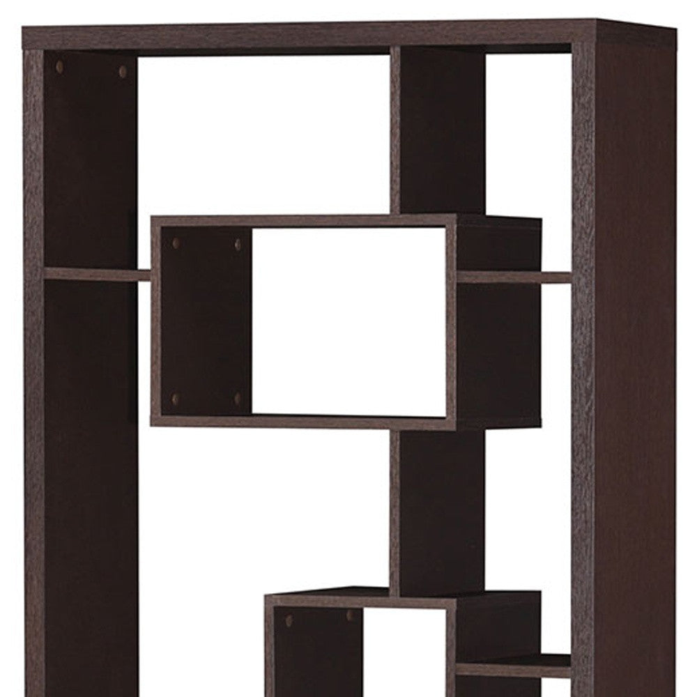 71" Cappuccino Wood Seven Tier Geometric Bookcase-Bookcases-DECOROLALA