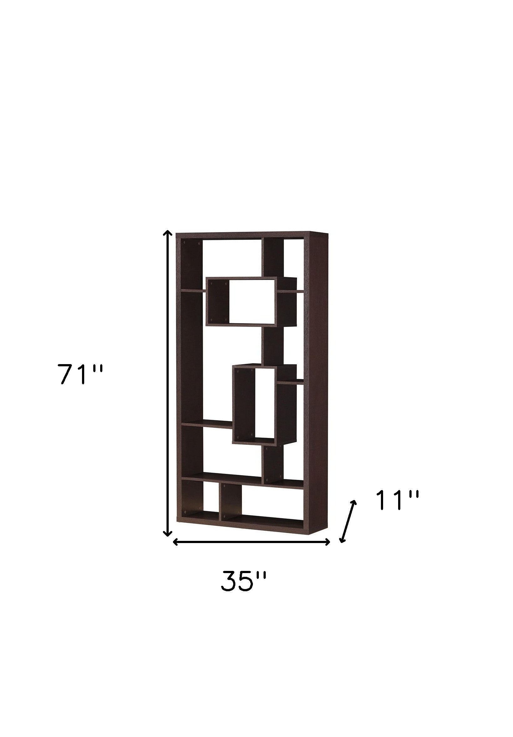 71" Cappuccino Wood Seven Tier Geometric Bookcase-Bookcases-DECOROLALA