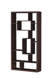 71" Cappuccino Wood Seven Tier Geometric Bookcase-Bookcases-DECOROLALA