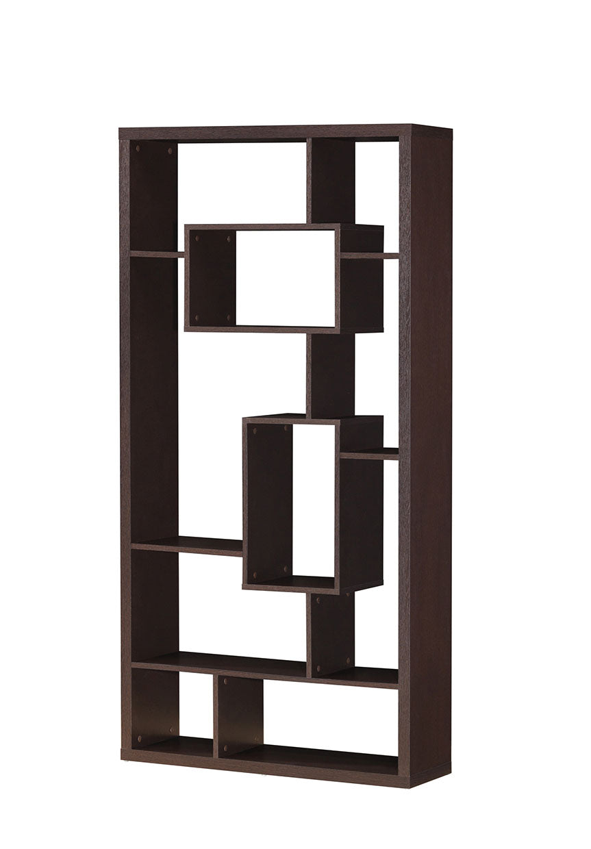 71" Cappuccino Wood Seven Tier Geometric Bookcase-Bookcases-DECOROLALA