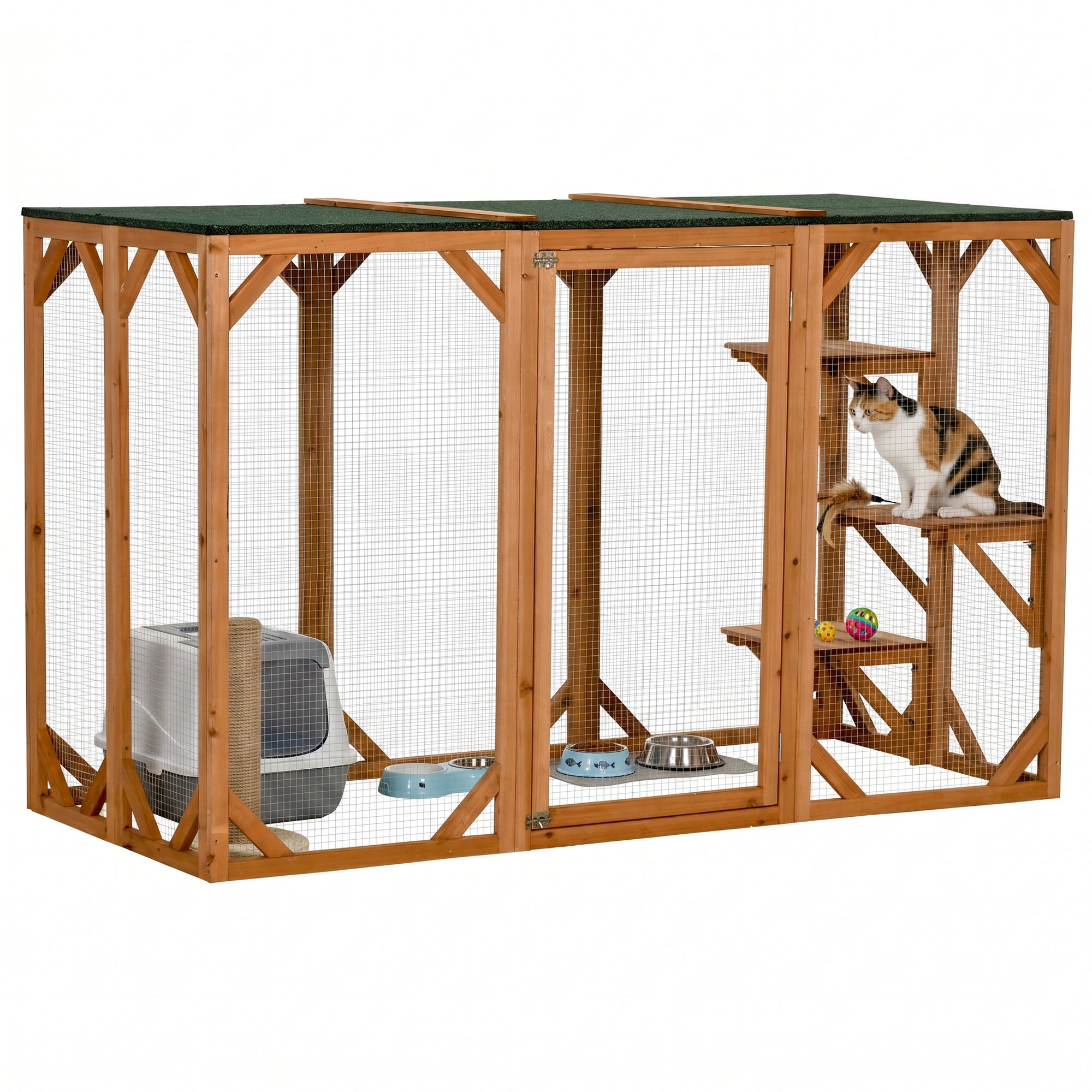 71" Catio Outdoor Cat Enclosure - Orange Wooden Pet House-Cats-DECOROLALA