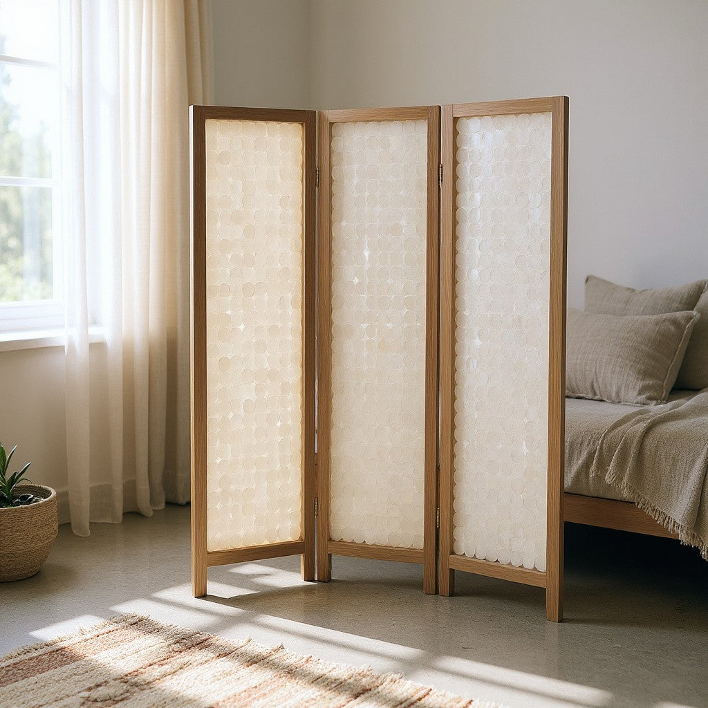 71" Clear Folding Three Panel Screen Room Divider-Room Dividers-DECOROLALA