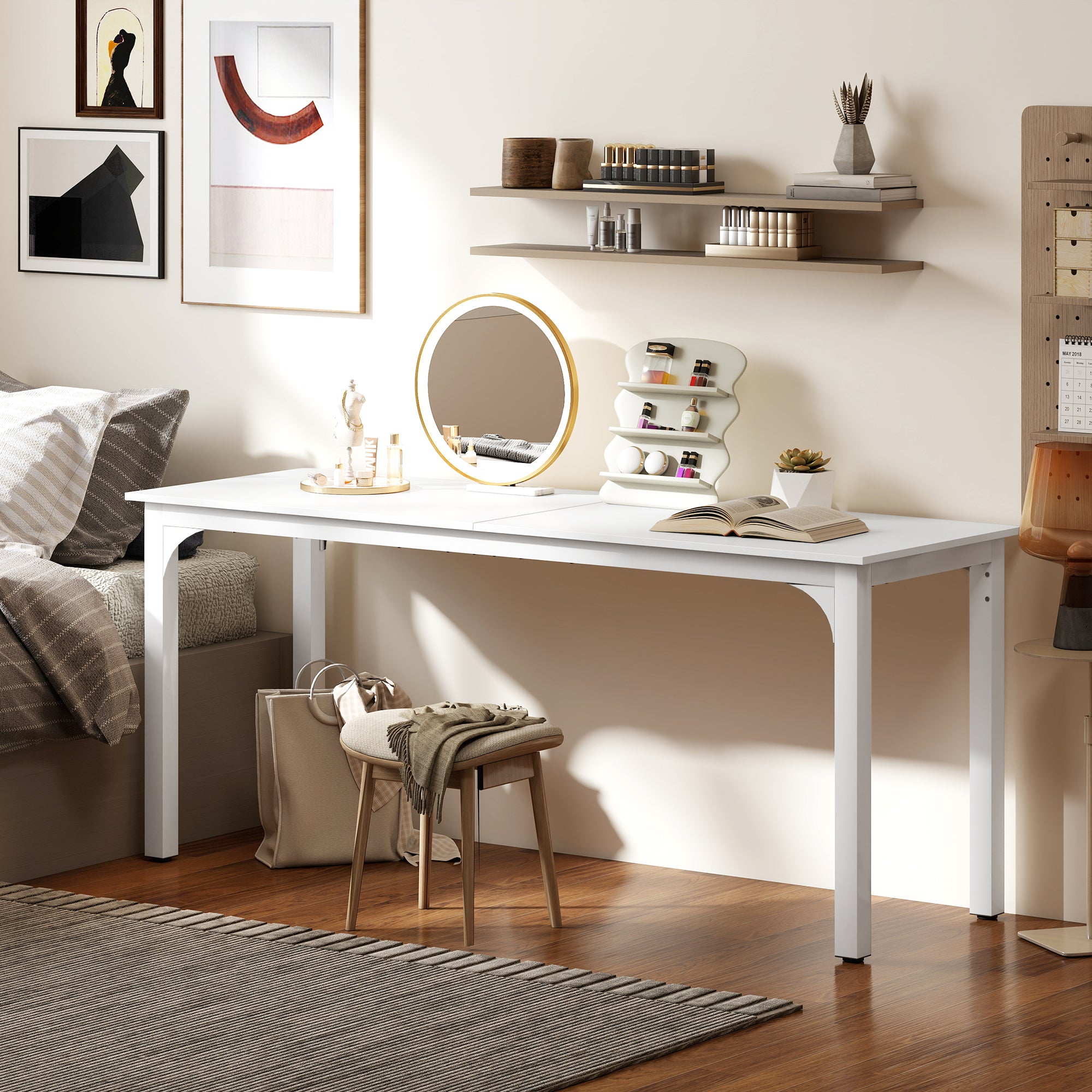 71" Computer Desk, Desktop Desk with Metal Legs, White-Office Products > Office Furniture > Office Desks & Work Stations > Computer Desks-DECOROLALA