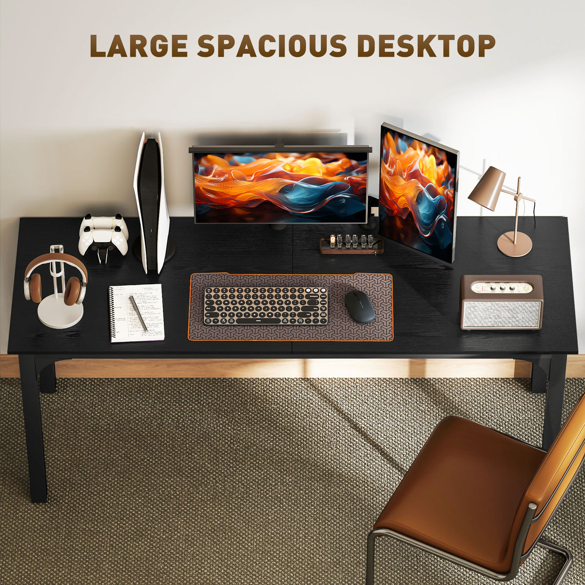 71" Computer Desk - Distressed Black Industrial Style-Office Products > Office Furniture > Office Desks & Work Stations > Computer Desks-DECOROLALA