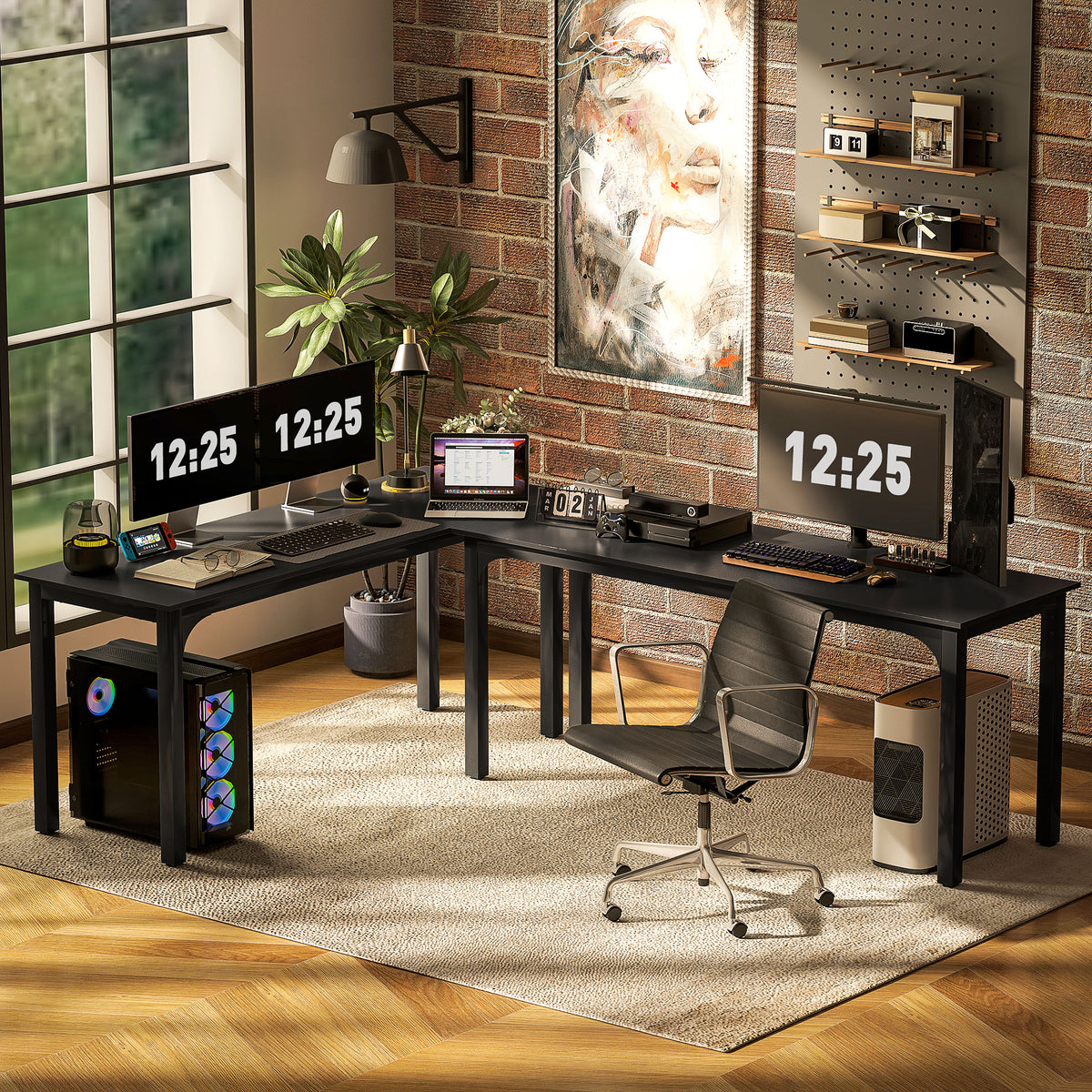 71" Computer Desk - Distressed Black Industrial Style-Office Products > Office Furniture > Office Desks & Work Stations > Computer Desks-DECOROLALA