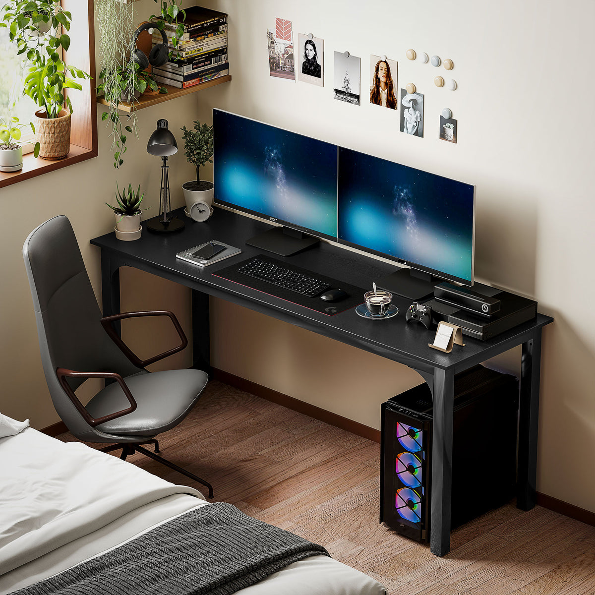 71" Computer Desk - Distressed Black Industrial Style-Office Products > Office Furniture > Office Desks & Work Stations > Computer Desks-DECOROLALA