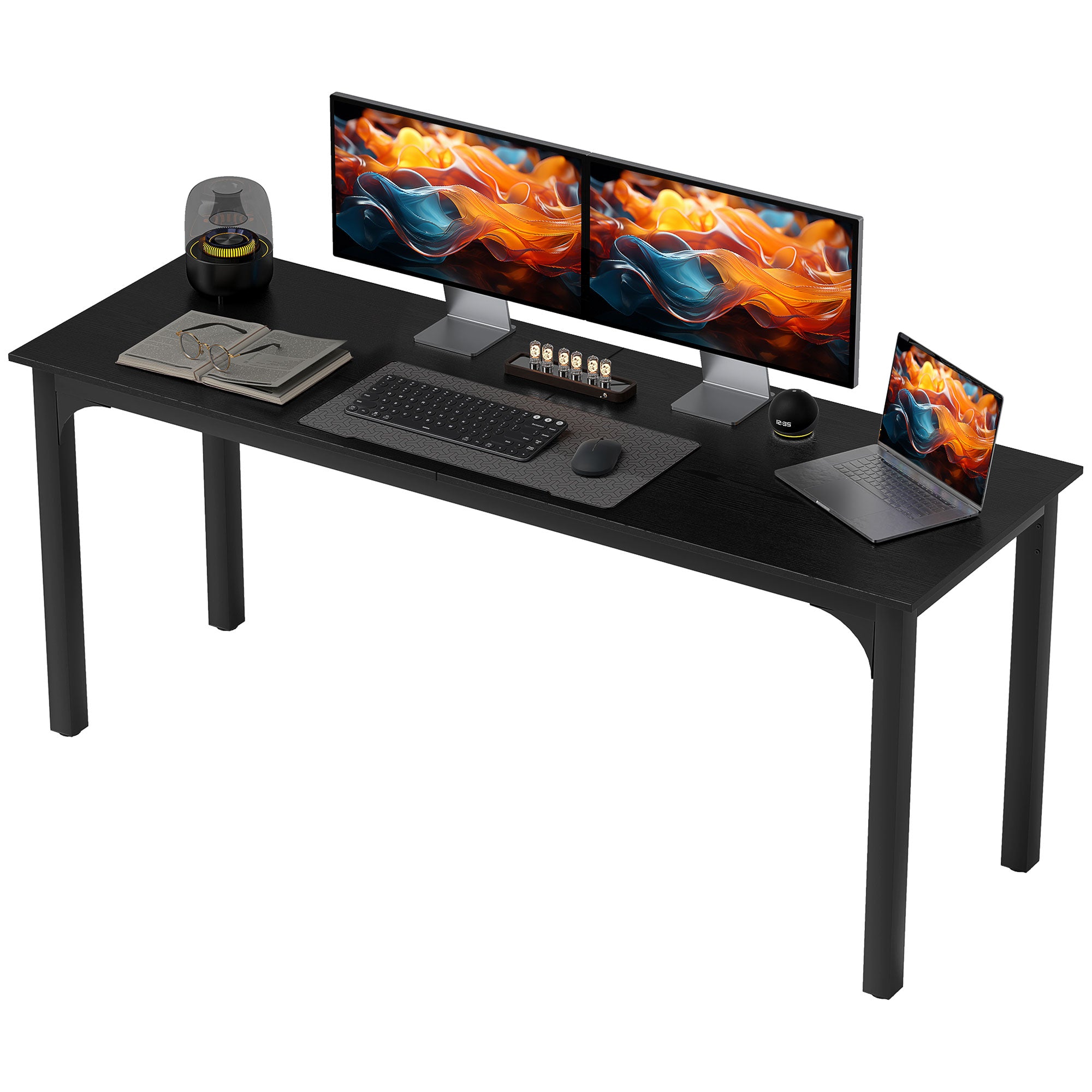 71" Computer Desk - Distressed Black Industrial Style-Office Products > Office Furniture > Office Desks & Work Stations > Computer Desks-DECOROLALA
