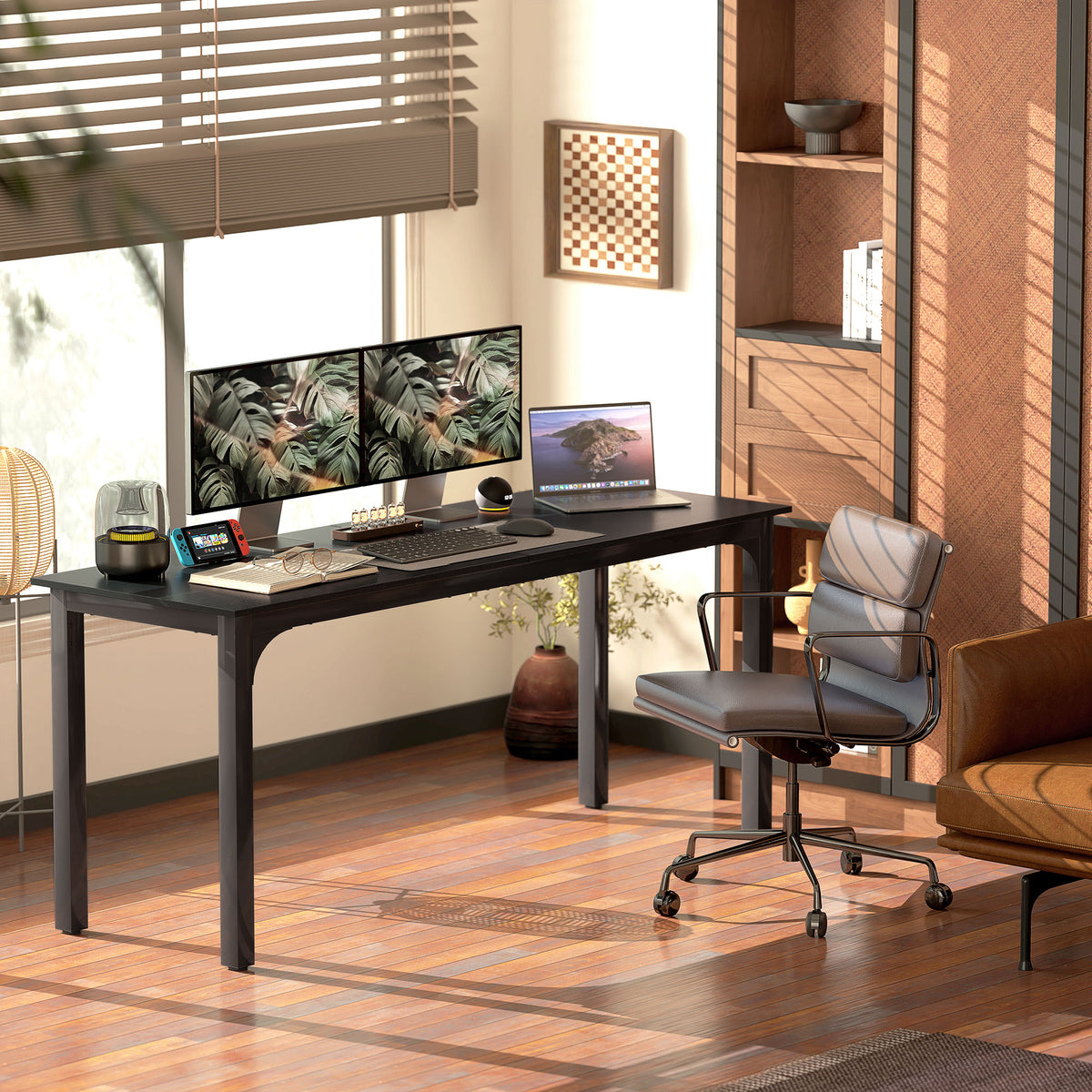 71" Computer Desk - Distressed Black Industrial Style-Office Products > Office Furniture > Office Desks & Work Stations > Computer Desks-DECOROLALA