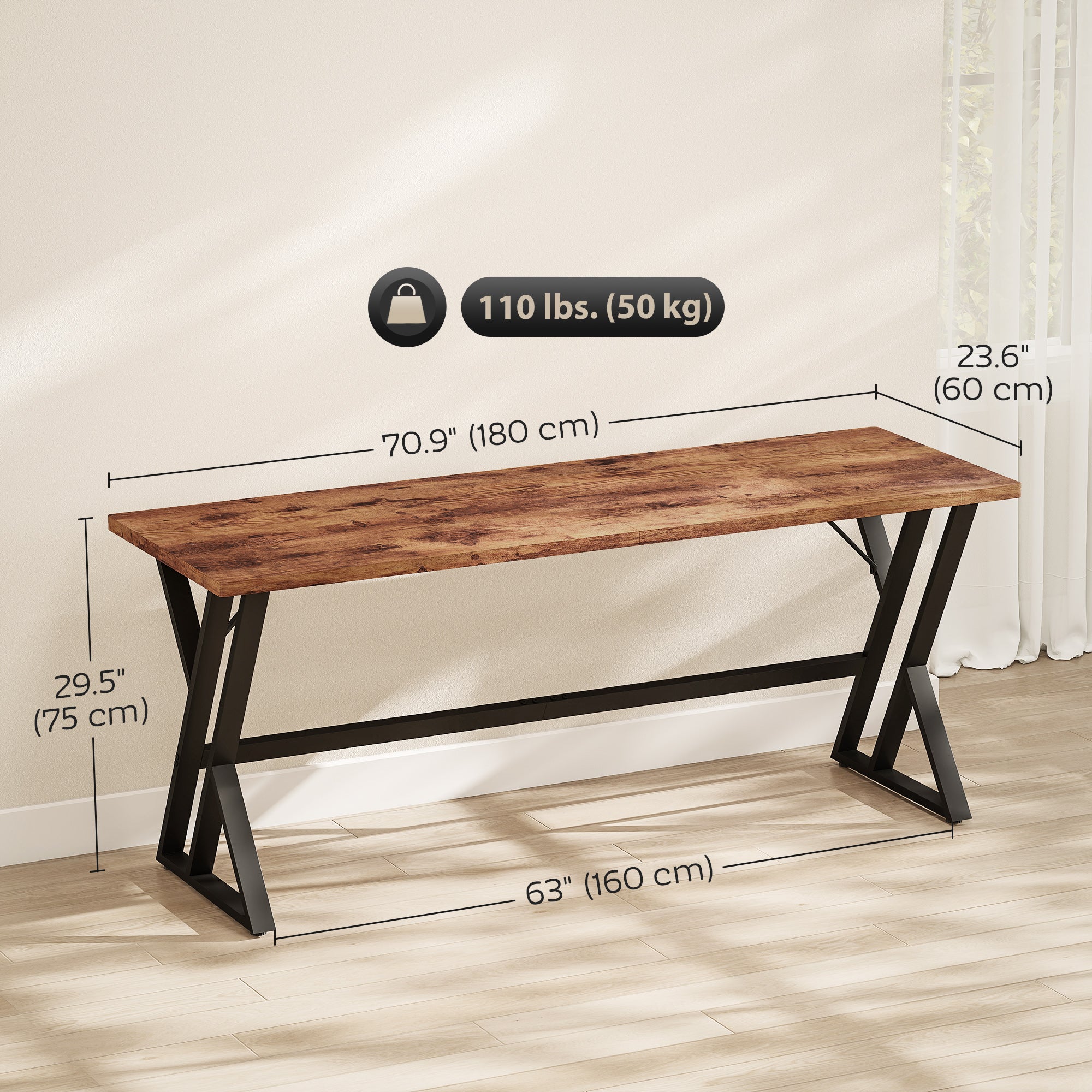 71" Computer Desk - Industrial Writing Table Rustic Brown-Office Products > Office Furniture > Office Desks & Work Stations > Writing Desks-DECOROLALA