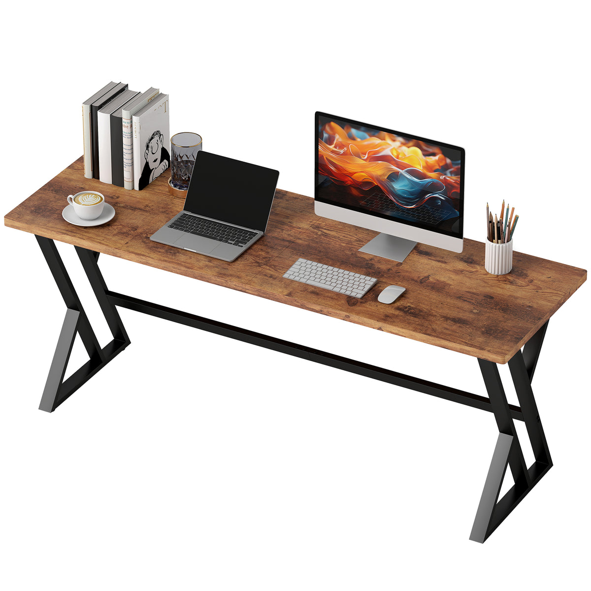 71" Computer Desk - Industrial Writing Table Rustic Brown-Office Products > Office Furniture > Office Desks & Work Stations > Writing Desks-DECOROLALA