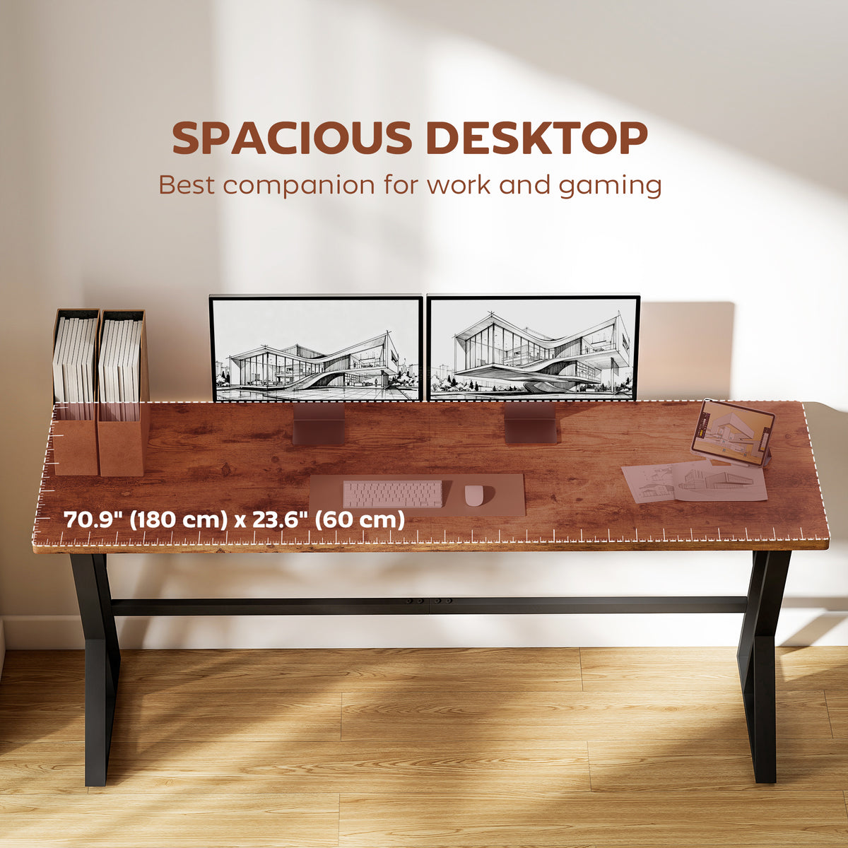 71" Computer Desk - Industrial Writing Table Rustic Brown-Office Products > Office Furniture > Office Desks & Work Stations > Writing Desks-DECOROLALA