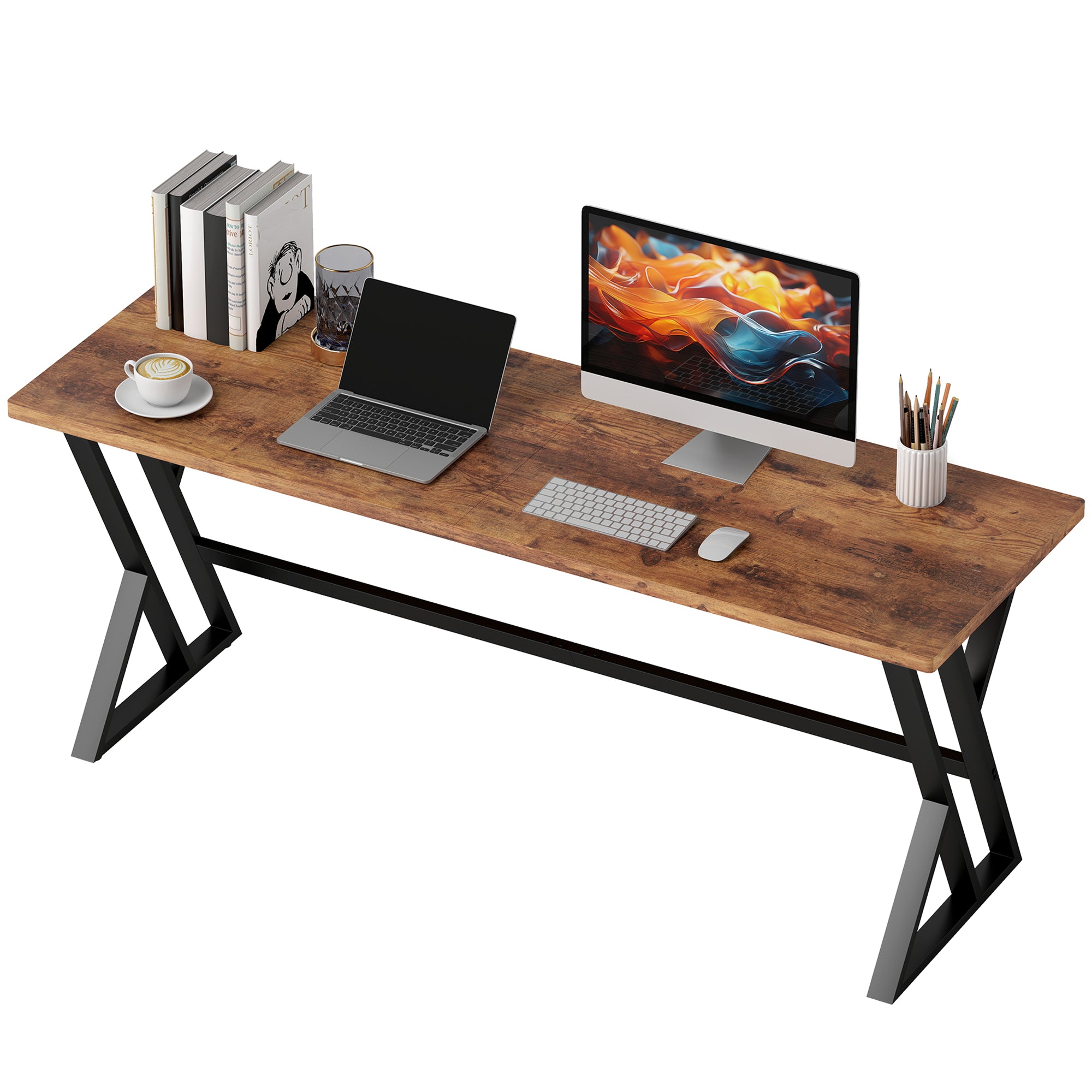 71" Computer Desk - Industrial Writing Table Rustic Brown-Office Products > Office Furniture > Office Desks & Work Stations > Writing Desks-DECOROLALA