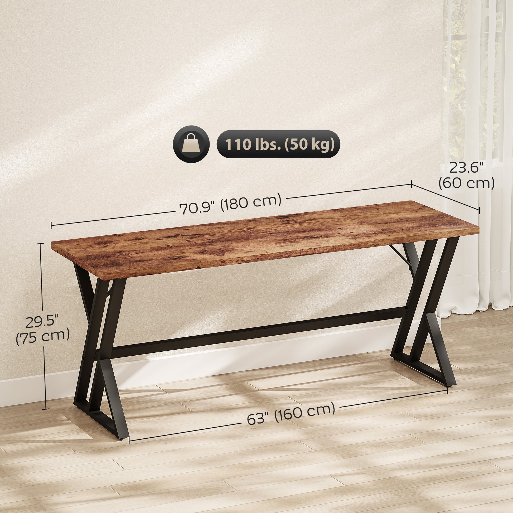71" Computer Desk, Industrial Writing Table with X-Shaped Frame for Home Office, Rustic Brown-Office Products > Office Furniture > Office Desks & Work Stations > Writing Desks-DECOROLALA