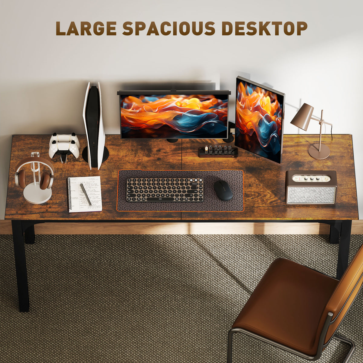 71" Computer Desk - Rustic Brown Industrial Office Table-Office Products > Office Furniture > Office Desks & Work Stations > Computer Desks-DECOROLALA