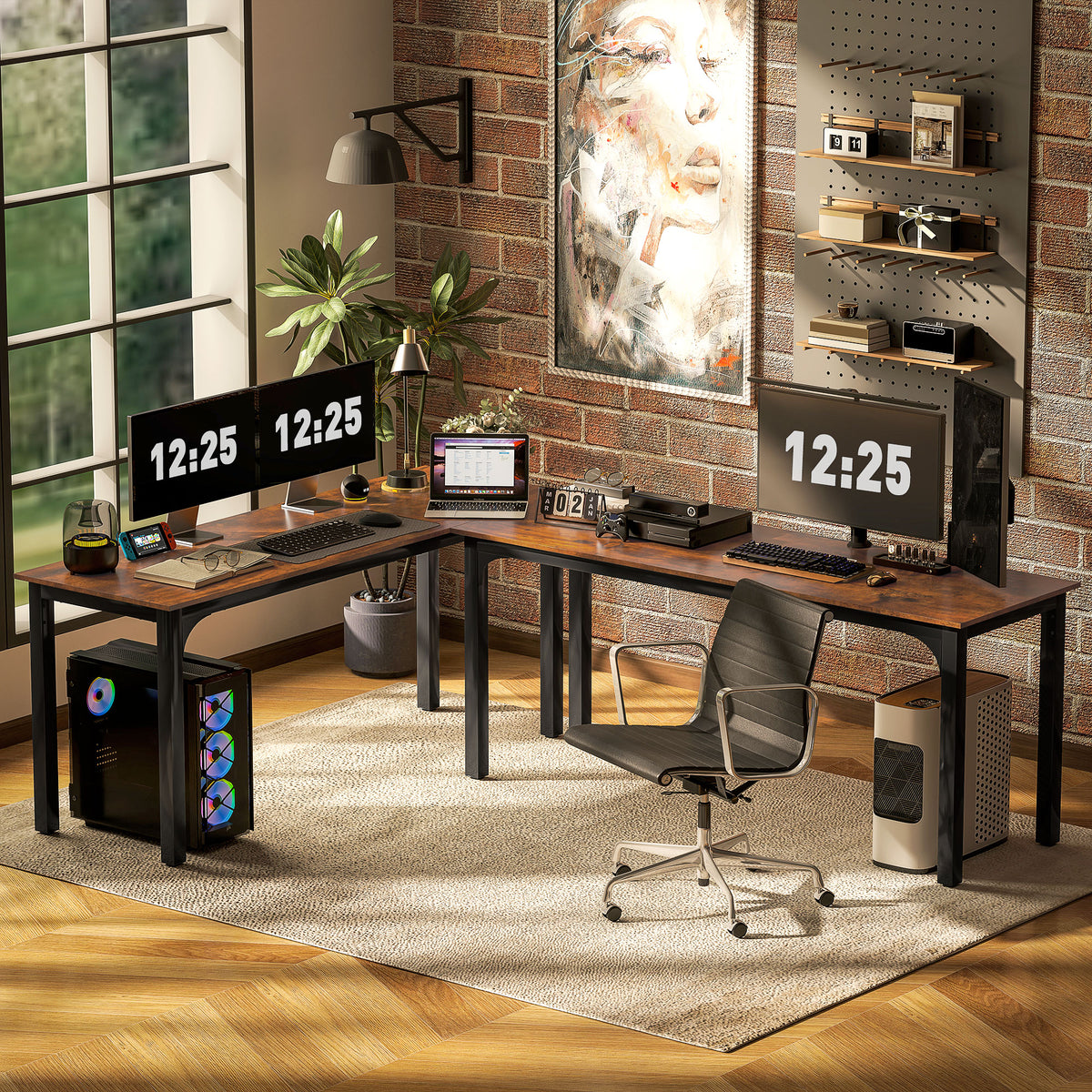 71" Computer Desk - Rustic Brown Industrial Office Table-Office Products > Office Furniture > Office Desks & Work Stations > Computer Desks-DECOROLALA