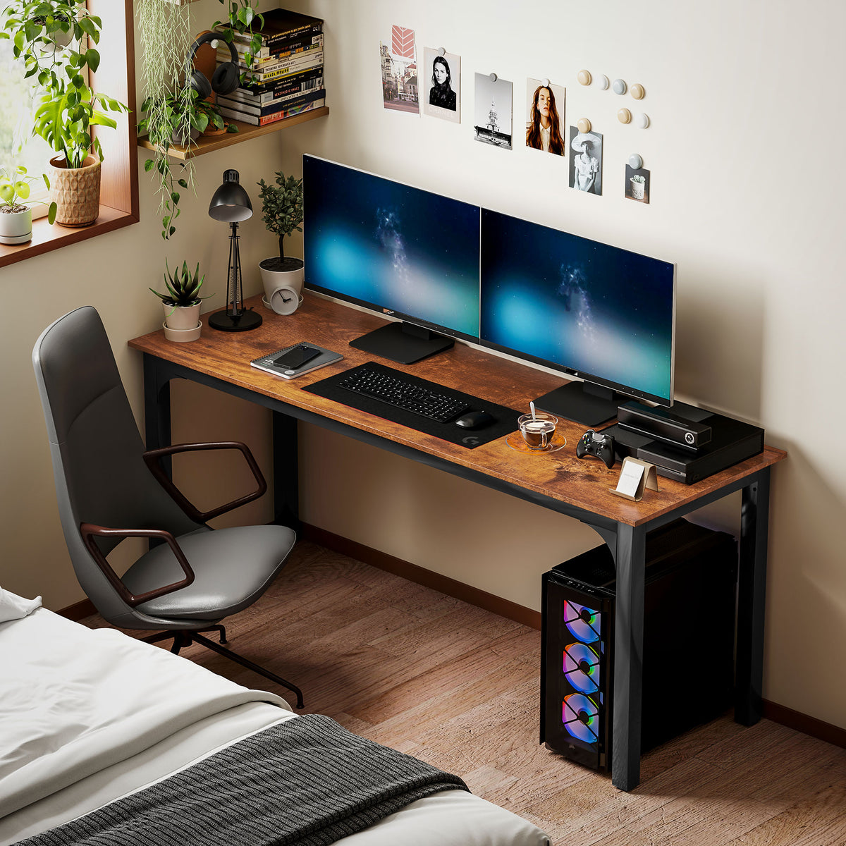 71" Computer Desk - Rustic Brown Industrial Office Table-Office Products > Office Furniture > Office Desks & Work Stations > Computer Desks-DECOROLALA