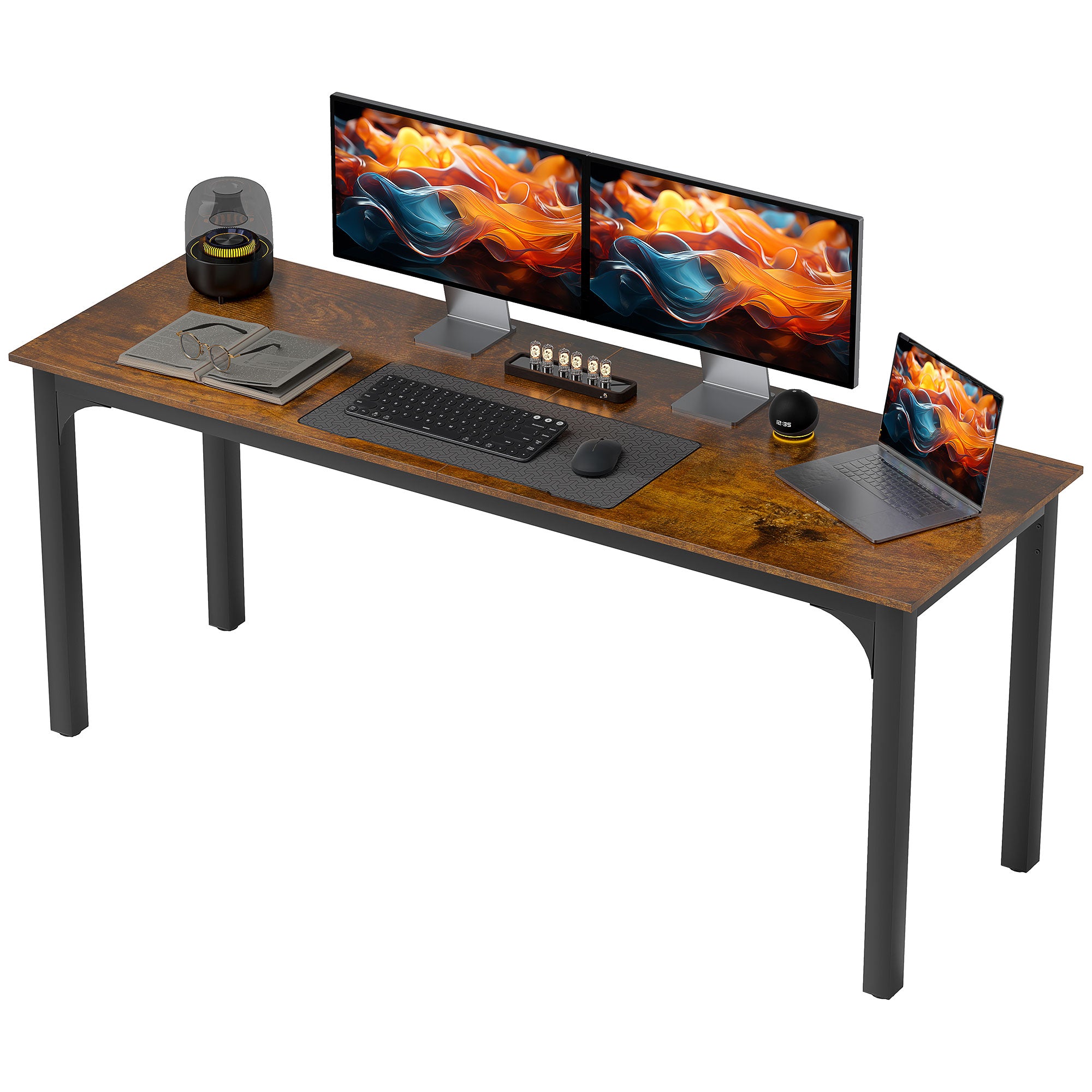 71" Computer Desk - Rustic Brown Industrial Office Table-Office Products > Office Furniture > Office Desks & Work Stations > Computer Desks-DECOROLALA
