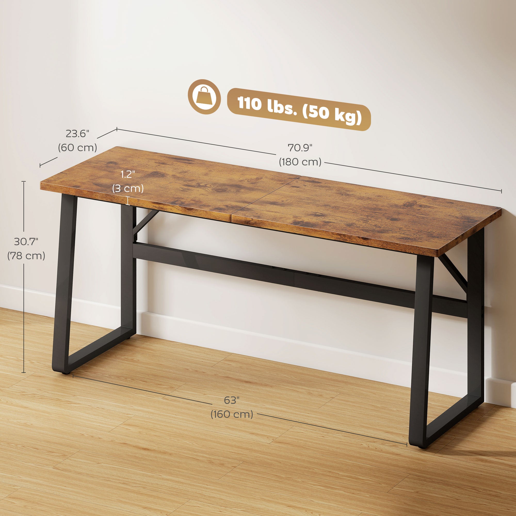 71" Computer Desk - Rustic Brown Industrial Writing Table-Office Products > Office Furniture > Office Desks & Work Stations > Writing Desks-DECOROLALA