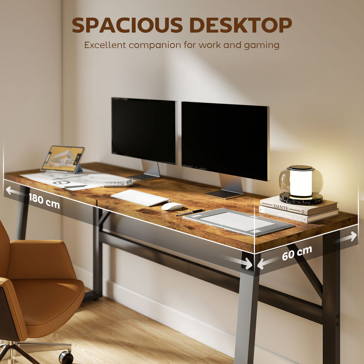 71" Computer Desk - Rustic Brown Industrial Writing Table-Office Products > Office Furniture > Office Desks & Work Stations > Writing Desks-DECOROLALA