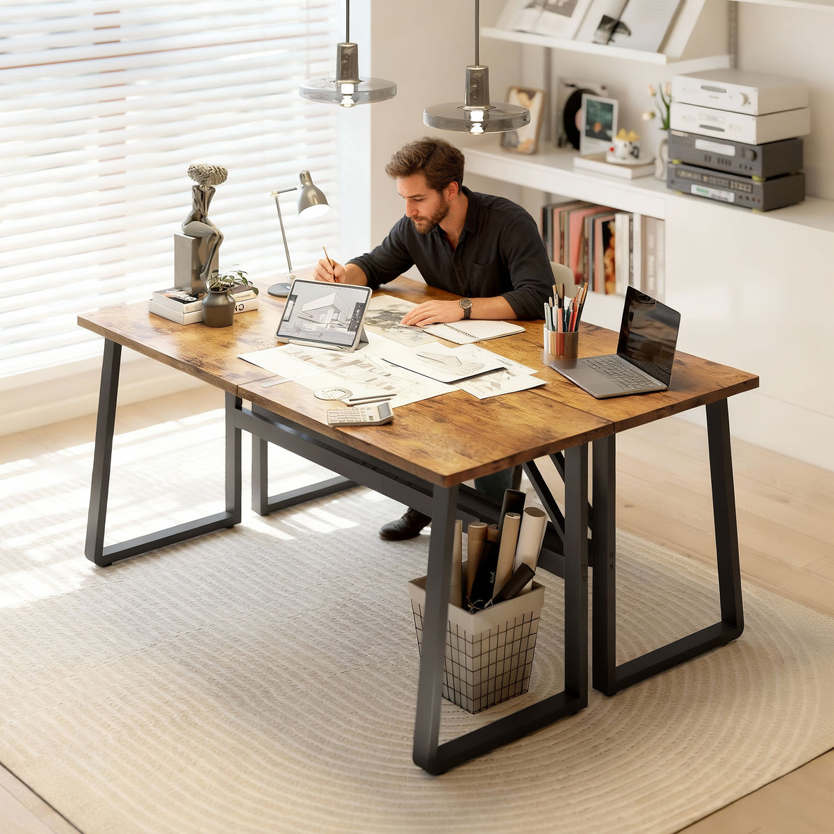 71" Computer Desk - Rustic Brown Industrial Writing Table-Office Products > Office Furniture > Office Desks & Work Stations > Writing Desks-DECOROLALA