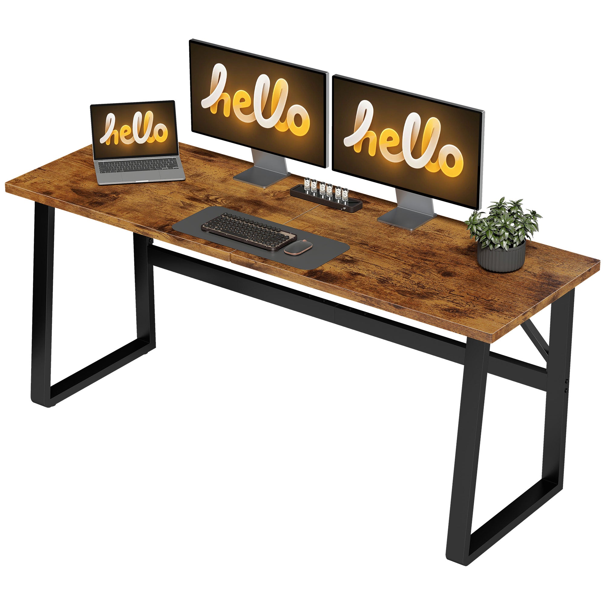 71" Computer Desk - Rustic Brown Industrial Writing Table-Office Products > Office Furniture > Office Desks & Work Stations > Writing Desks-DECOROLALA