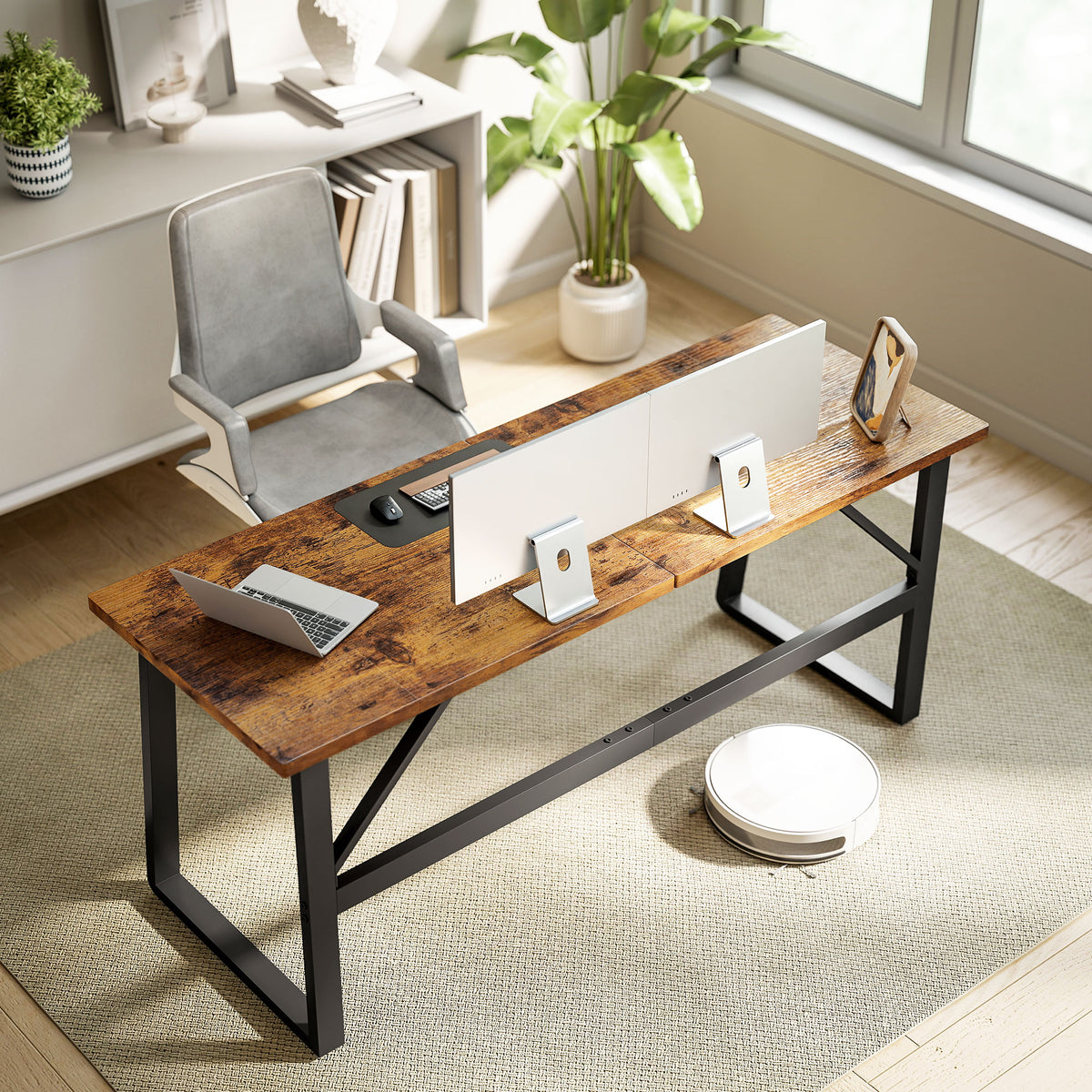 71" Computer Desk - Rustic Brown Industrial Writing Table-Office Products > Office Furniture > Office Desks & Work Stations > Writing Desks-DECOROLALA