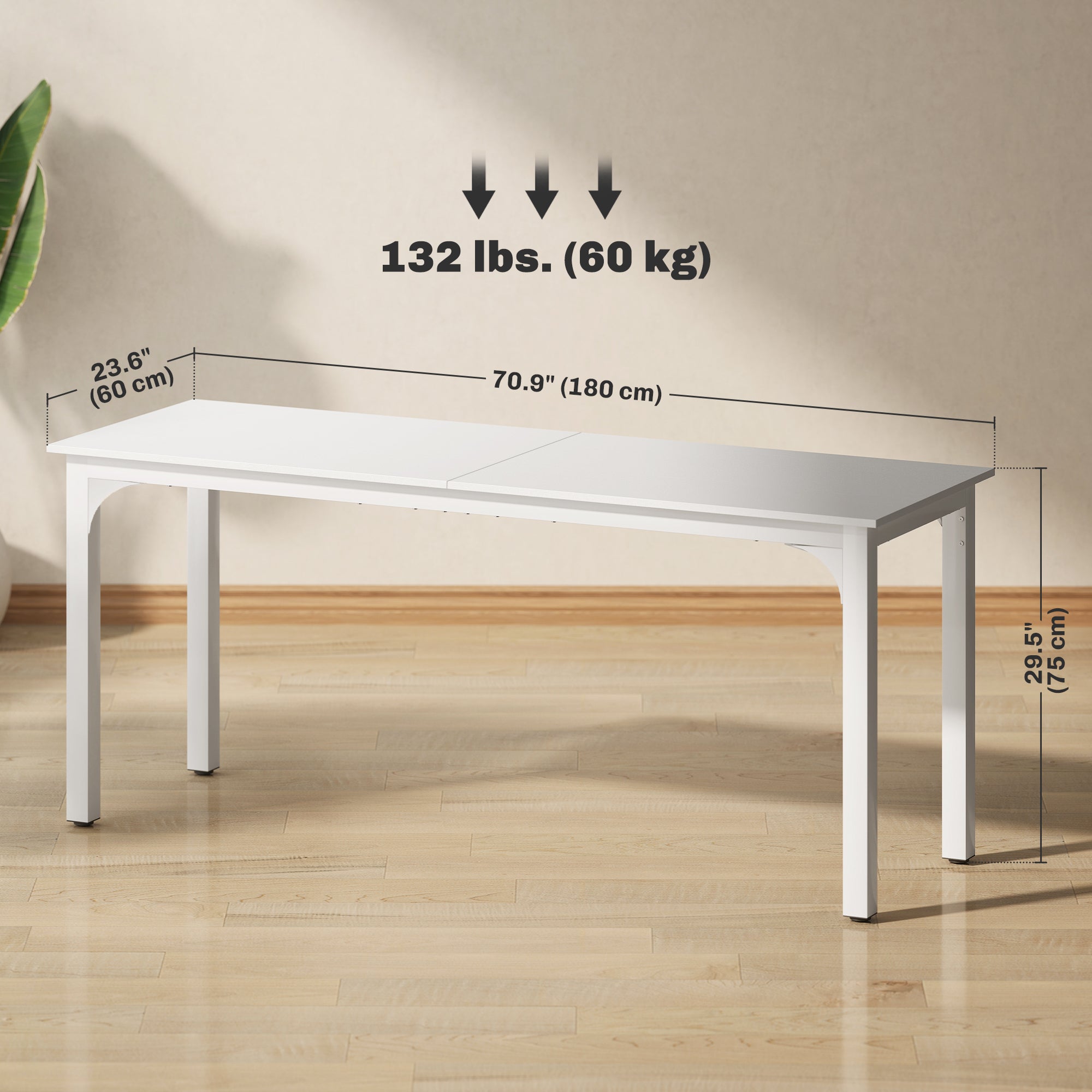 71" Computer Desk - White Industrial Metal Leg PC Desk-Office Products > Office Furniture > Office Desks & Work Stations > Computer Desks-DECOROLALA