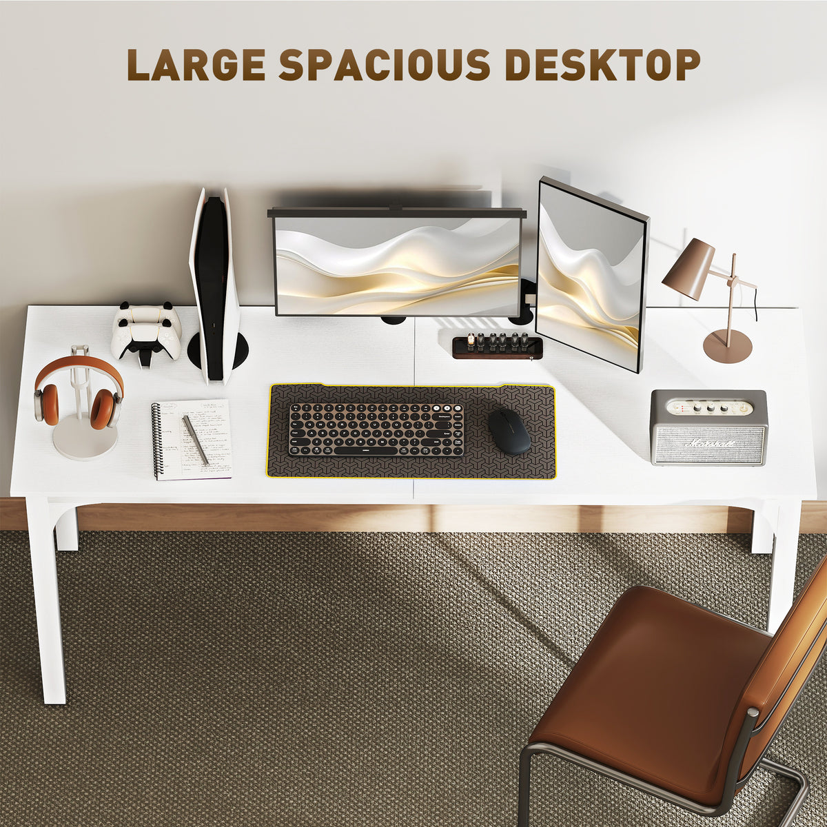 71" Computer Desk - White Industrial Metal Leg PC Desk-Office Products > Office Furniture > Office Desks & Work Stations > Computer Desks-DECOROLALA