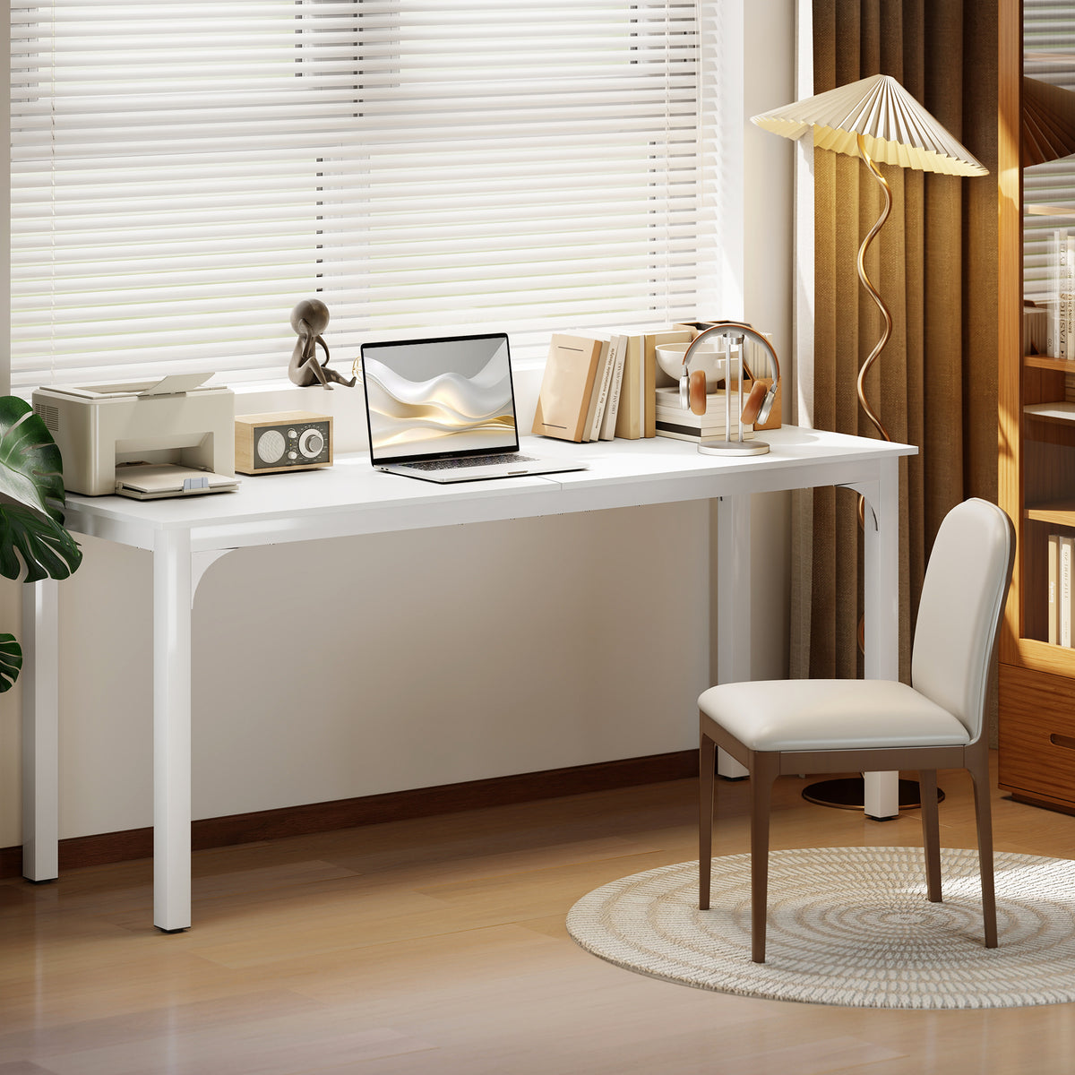 71" Computer Desk - White Industrial Metal Leg PC Desk-Office Products > Office Furniture > Office Desks & Work Stations > Computer Desks-DECOROLALA